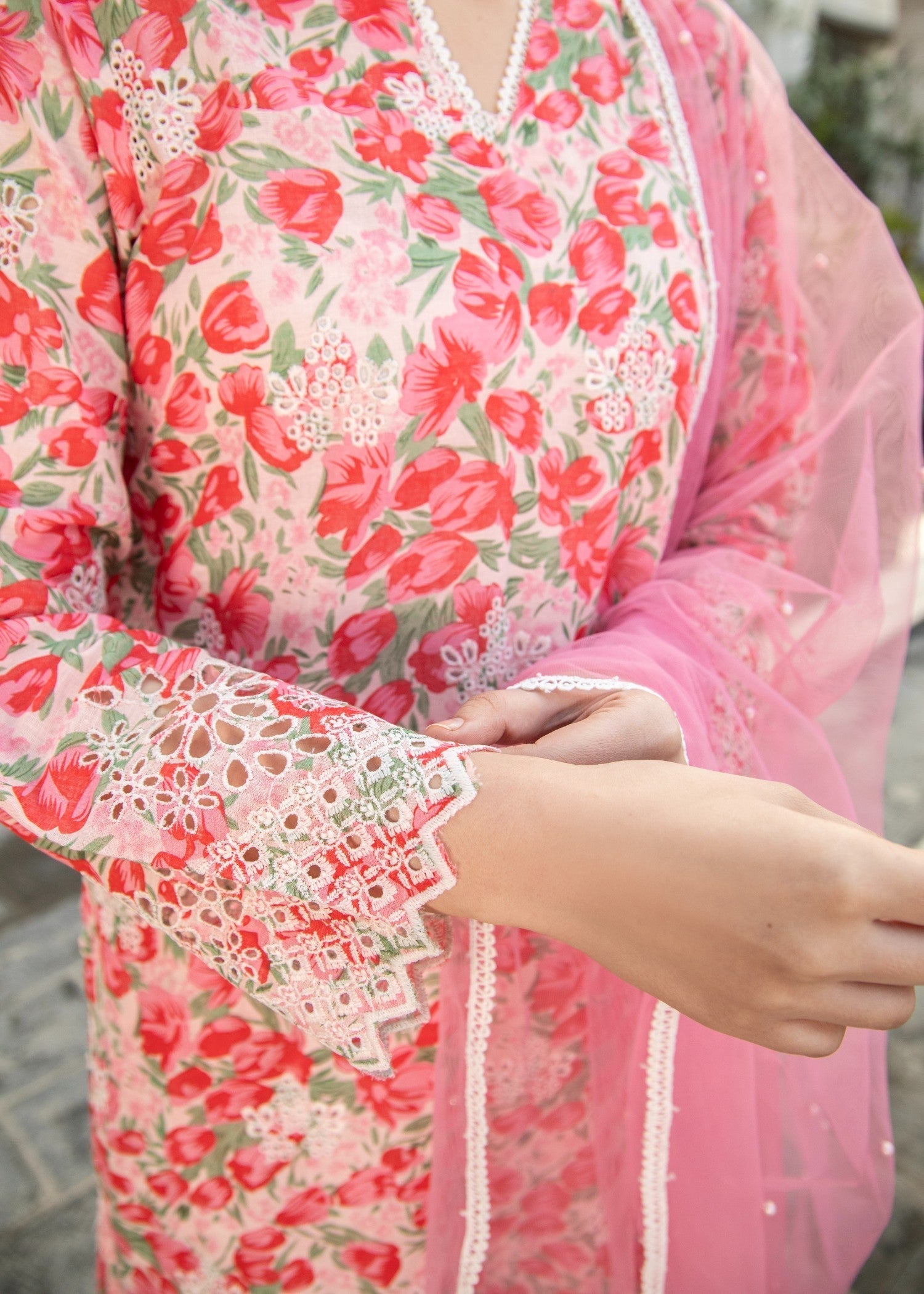 Naaz Couture Rose Pink Lawn Chikankari Suit Women 3pcs