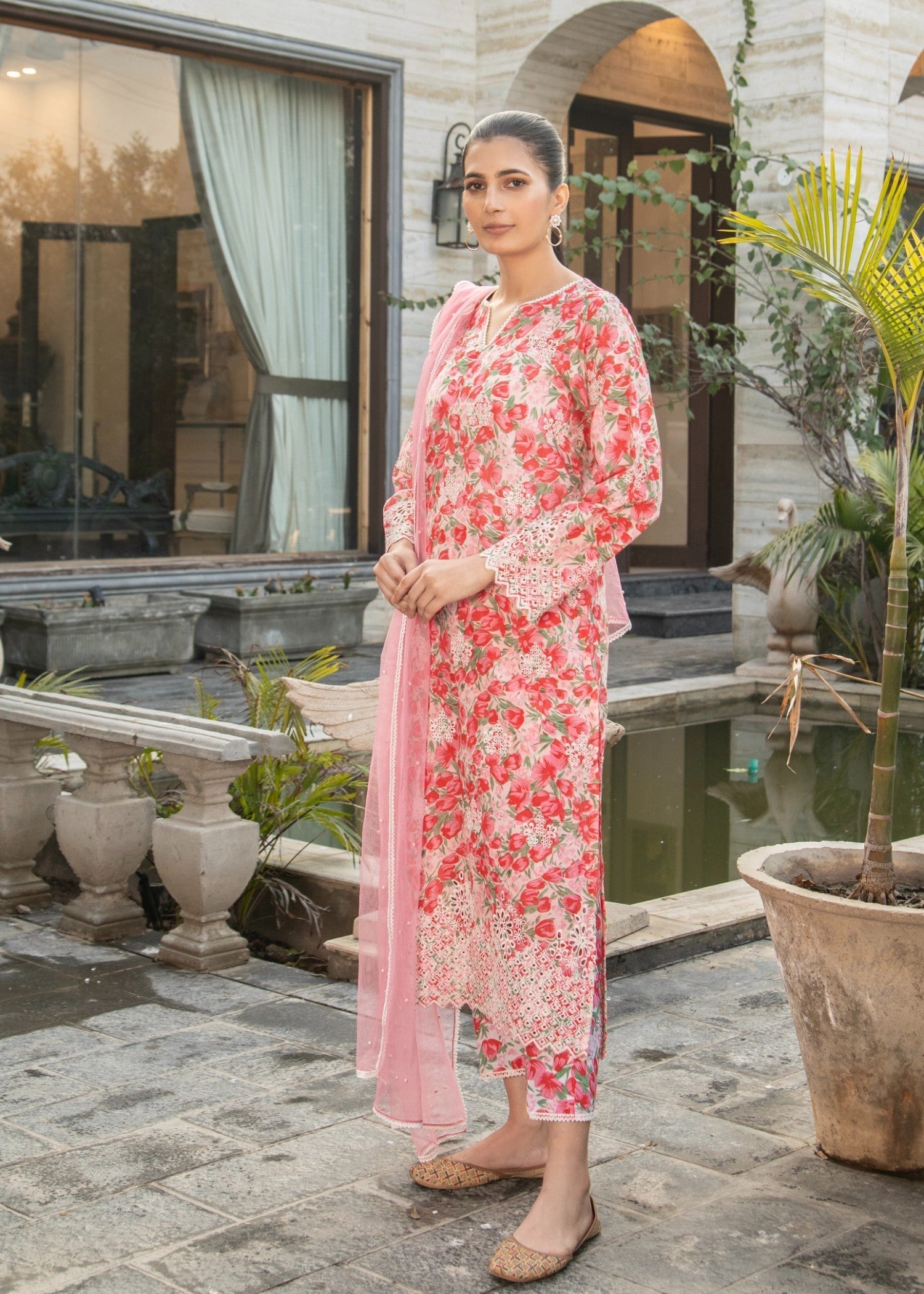 Naaz Couture Rose Pink Lawn Chikankari Suit Women 3pcs