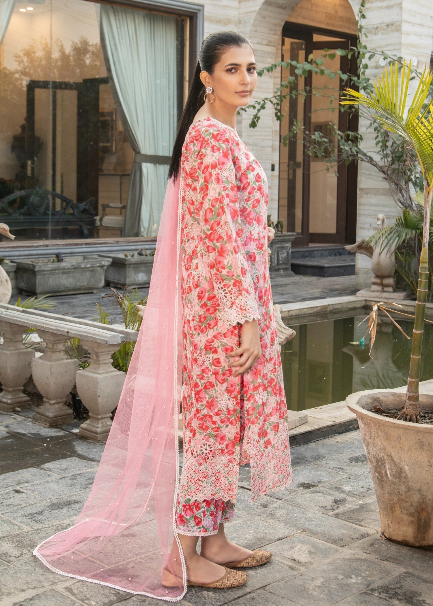 Naaz Couture Rose Pink Lawn Chikankari Suit Women 3pcs