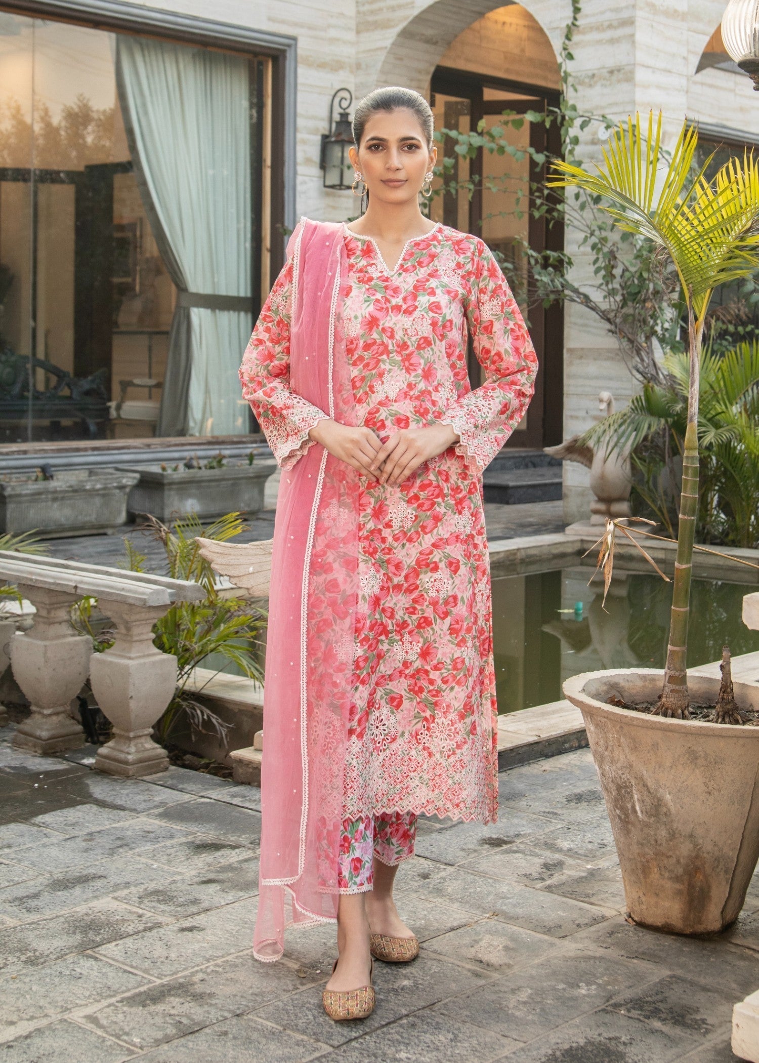 Naaz Couture Rose Pink Lawn Chikankari Suit Women 3pcs