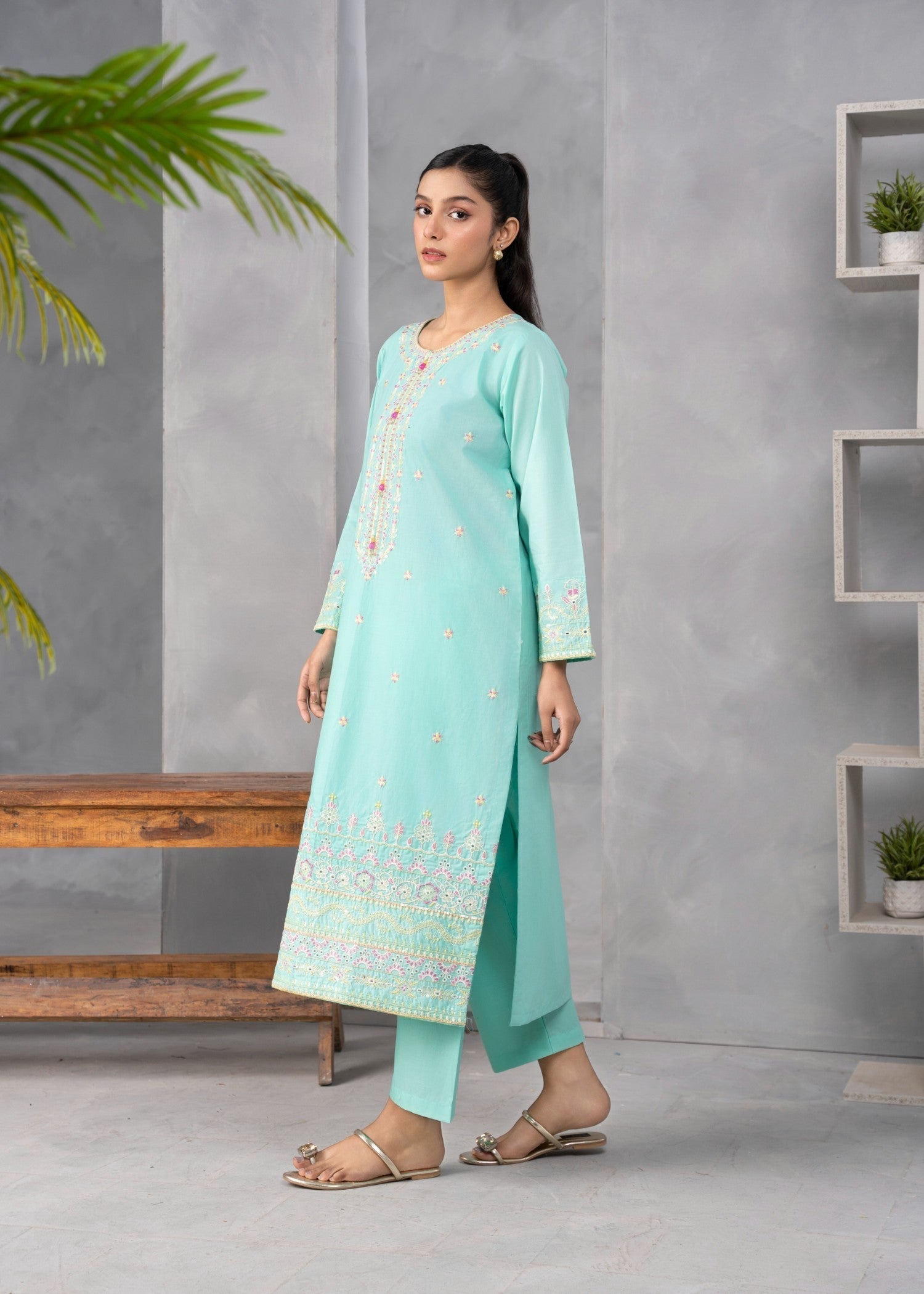 Abeera Art No. AB 041 – Graceful Allure: Embroidered Cotton Suit Women 2pcs