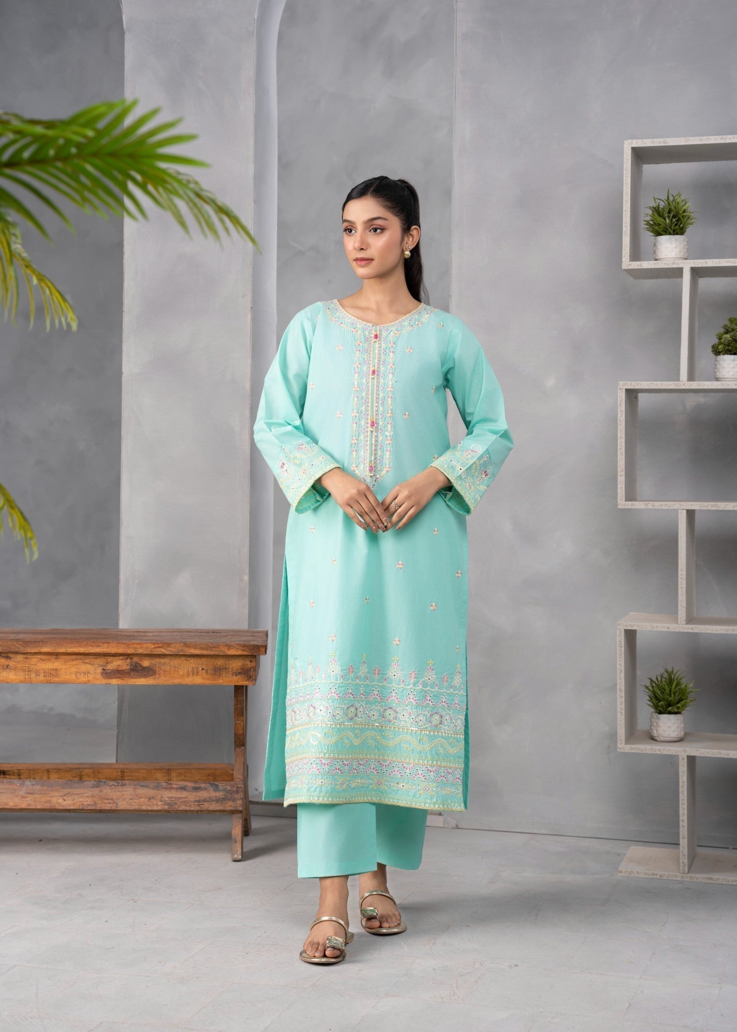 Abeera Art No. AB 041 – Graceful Allure: Embroidered Cotton Suit Women 2pcs