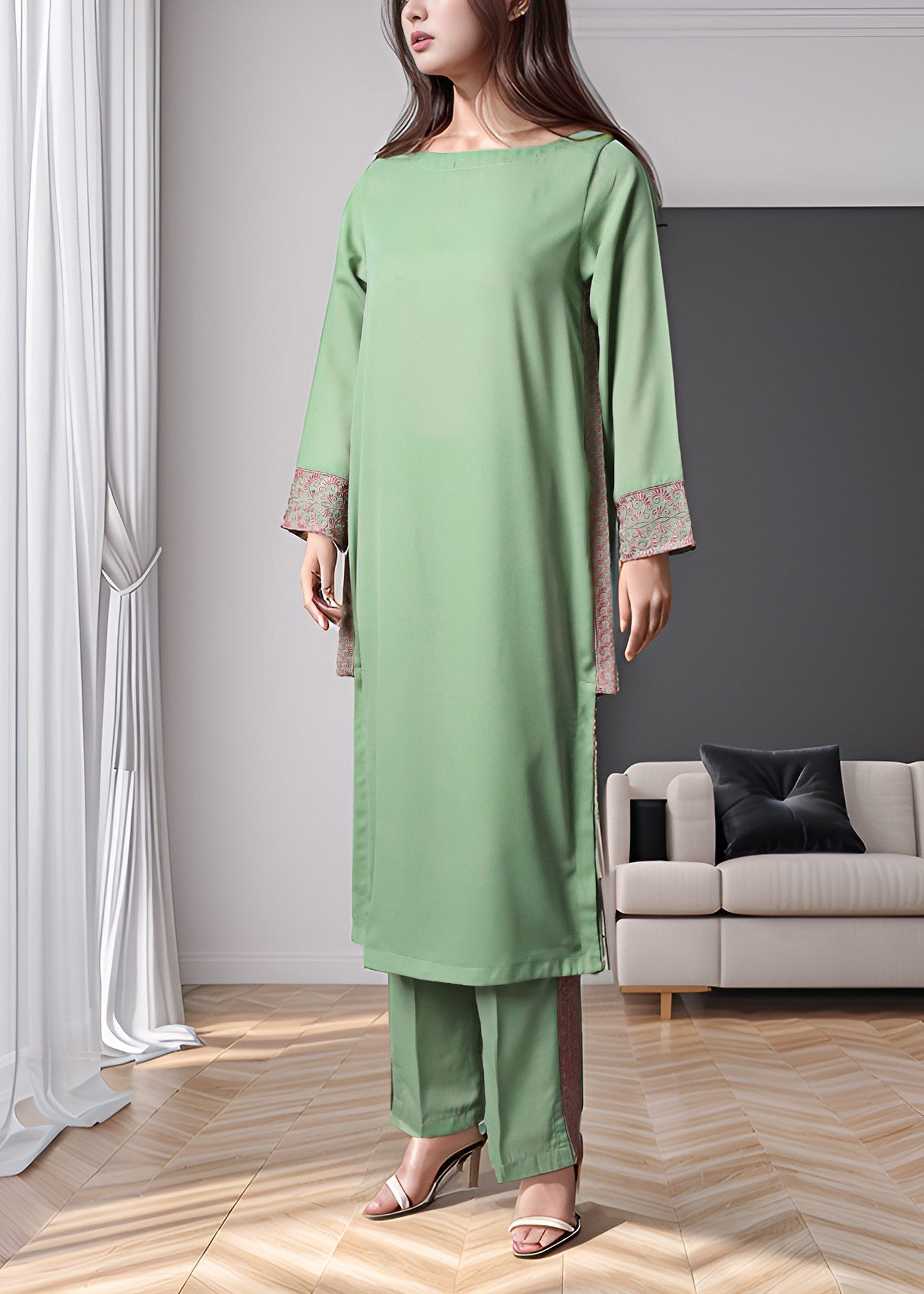 Polkadots Soft Sage Georgette Suit 12886AY Women 2pcs