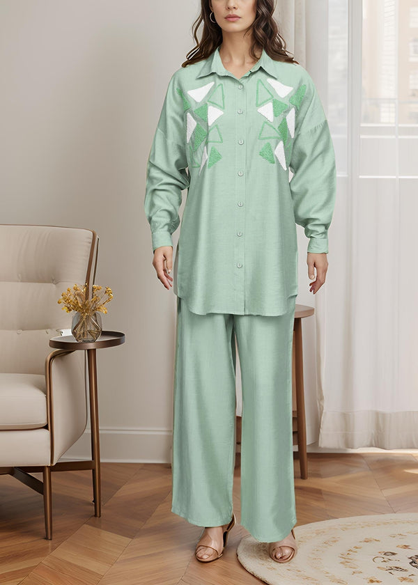 Polkadots Chic Pastel Green Self Plain Suit 14374CW Women 2pcs
