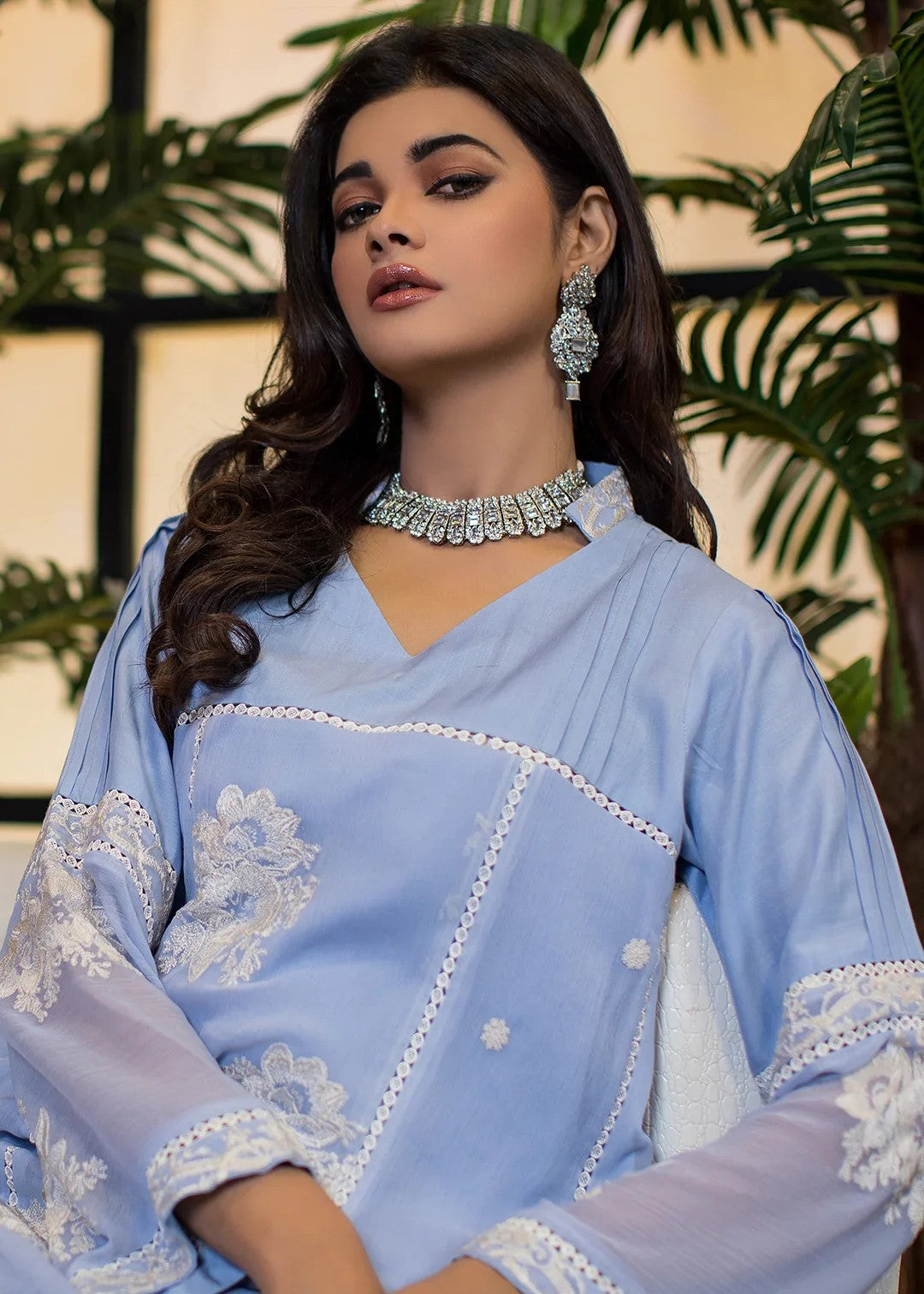 Urban Cut Embroidered Chiffon Kurta | Blue Women 1pcs