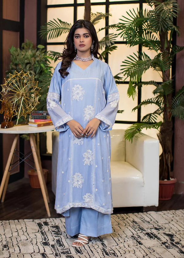 Urban Cut Embroidered Chiffon Kurta | Blue Women 1pcs