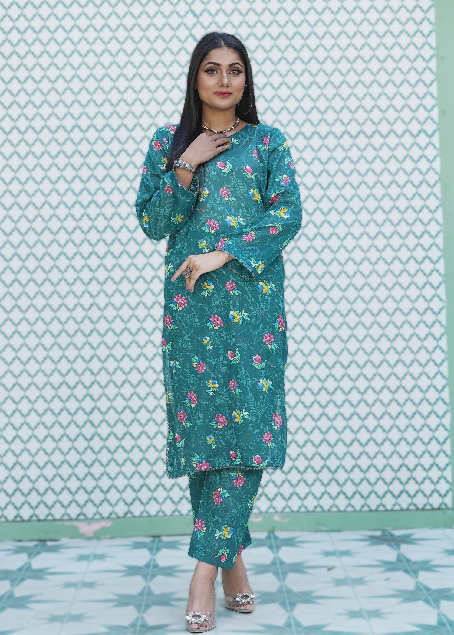 Ayesha'S Attire Emerald Printed Women 2pcs