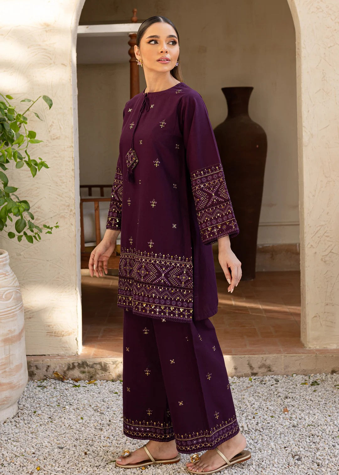 The Turkish Wear Plum Kurta Set Women 2pcs