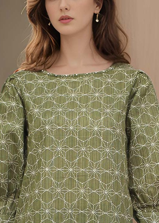 Polkadots Olive Green Self Printed Suit 14095HG Women 2pcs