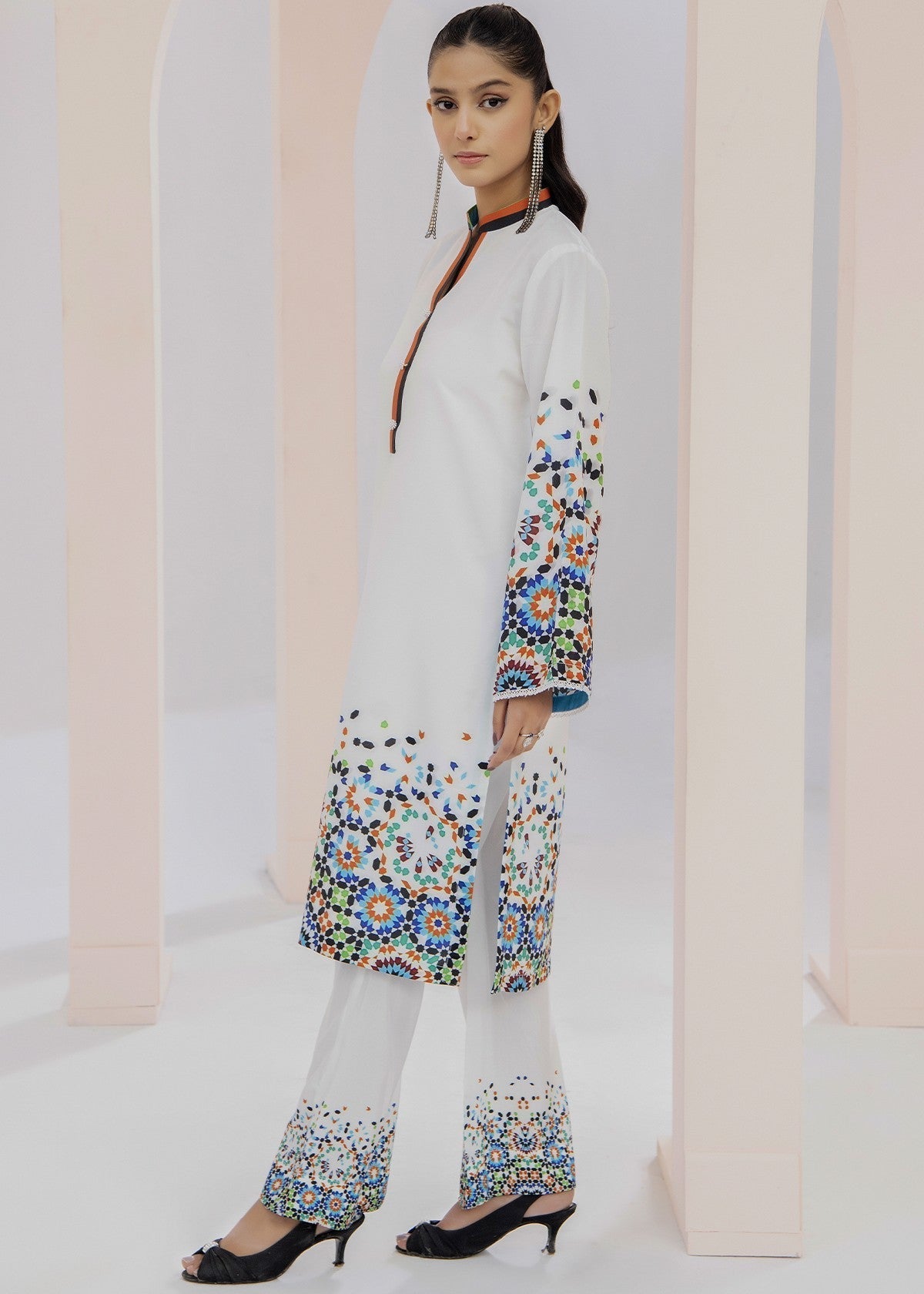 By-East Lawn Suit Printed (White) Women 2pcs