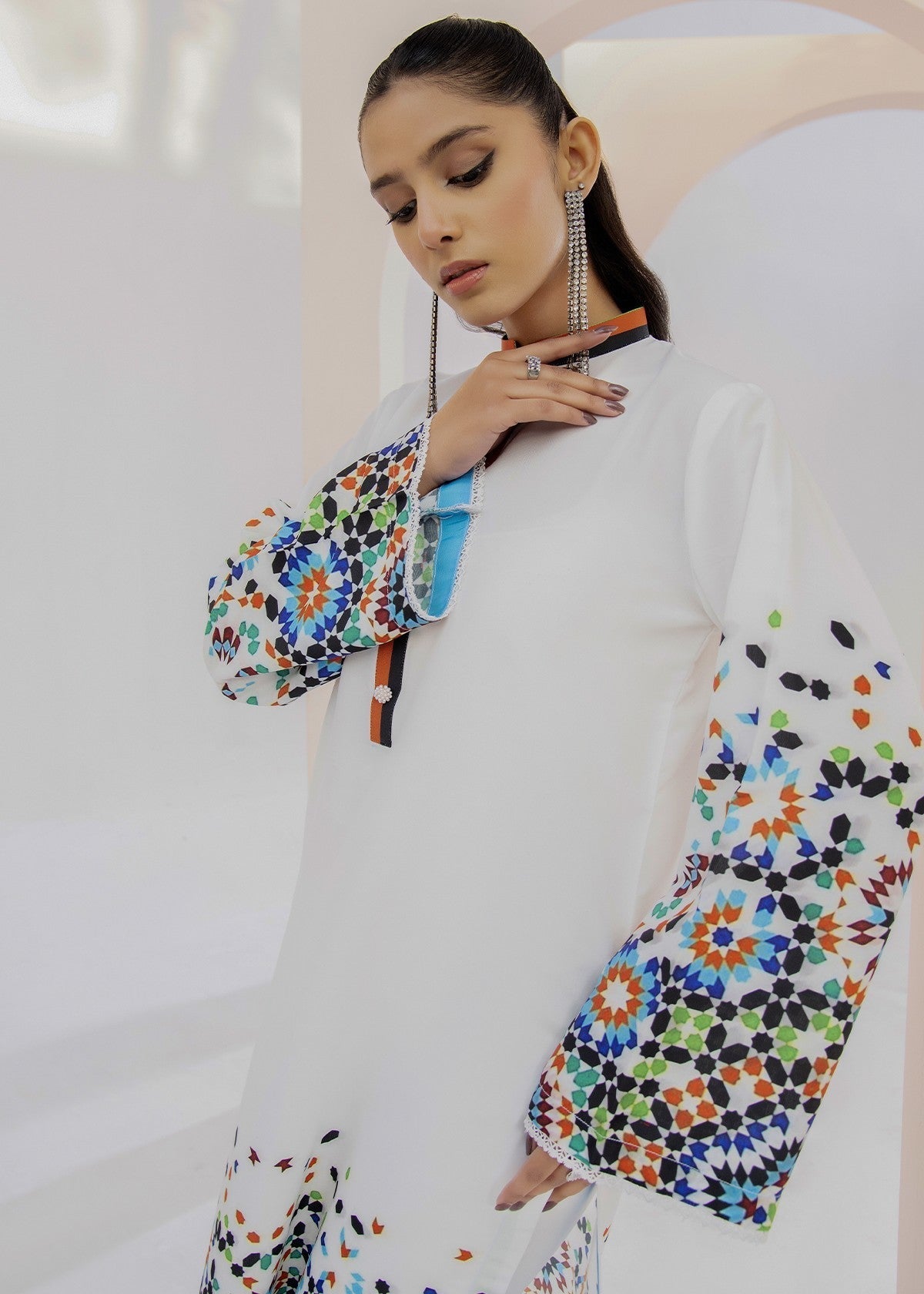 By-East Lawn Suit Printed (White) Women 2pcs