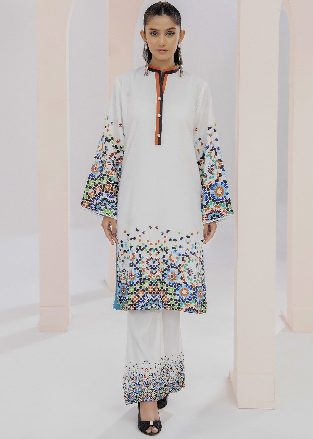 By-East Lawn Suit Printed (White) Women 2pcs