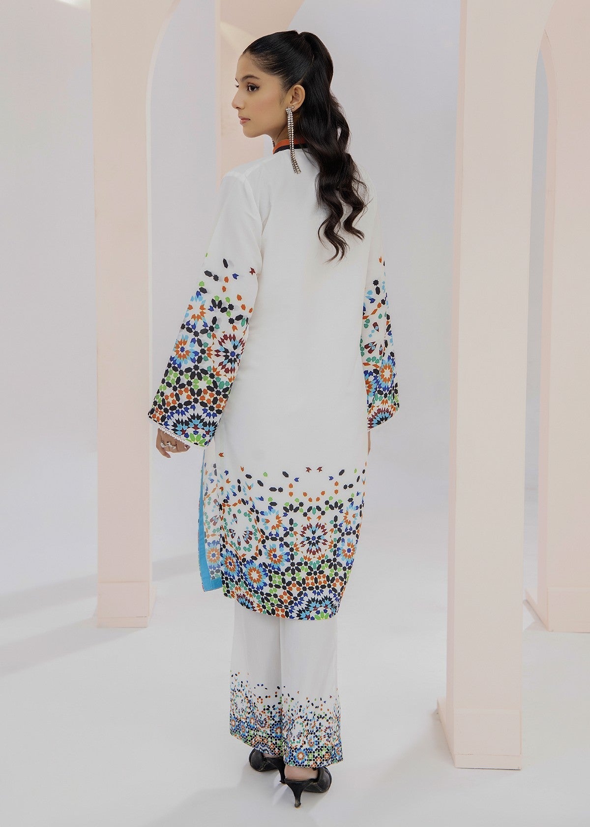 By-East Lawn Suit Printed (White) Women 2pcs