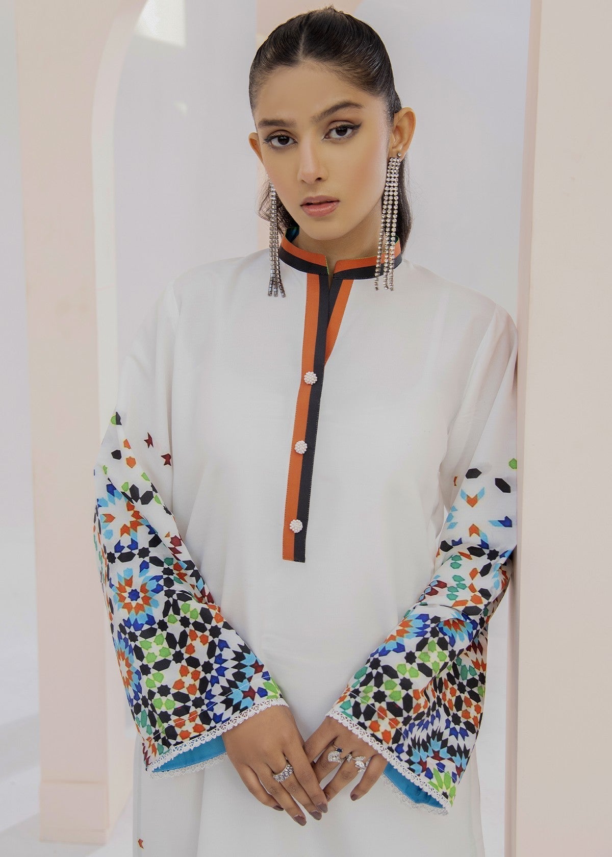 By-East Lawn Suit Printed (White) Women 2pcs