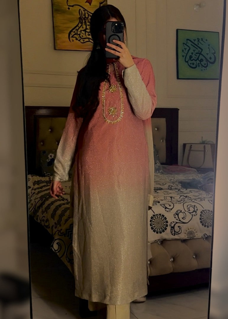 Haya'S Creation Crystal worked Pink & Gold Moonlight Dress Women 3pcs