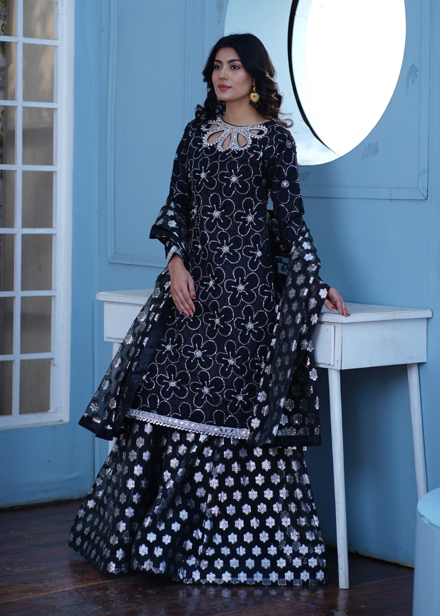 Miss & Mrs Black flower garara Women 3pcs