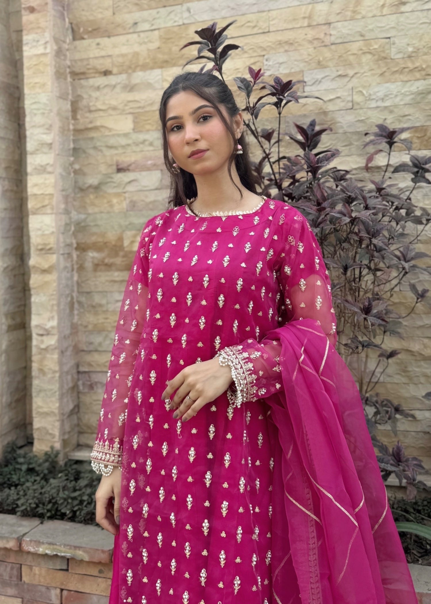 Suits By Sadia Pink double frock Women 4pcs