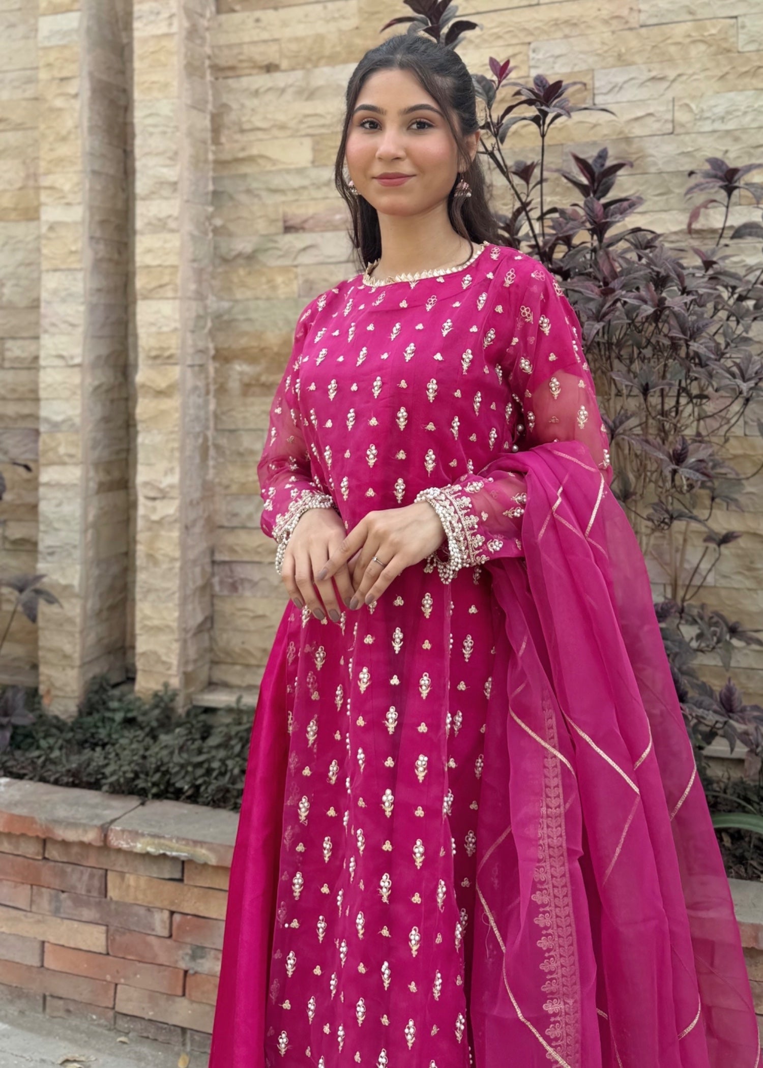 Suits By Sadia Pink double frock Women 4pcs