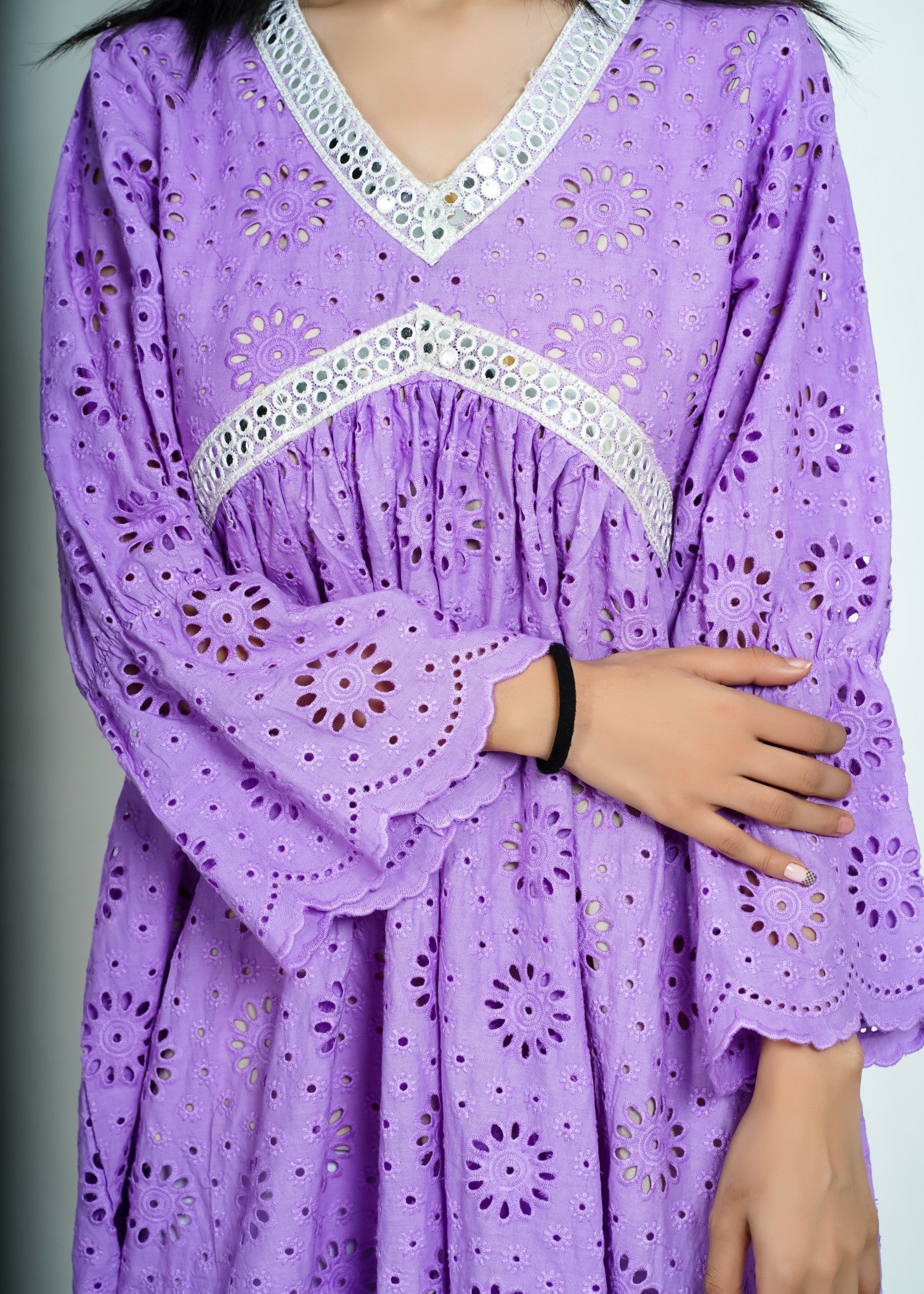 Bint-E-Hussain Chikankari Stylish Frock Lavender Women 1pcs