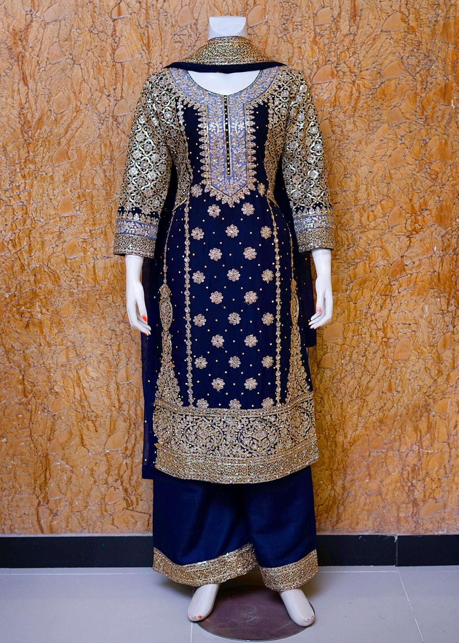 SAIRA SULTANA Areesh Navy Blue Women 3pcs