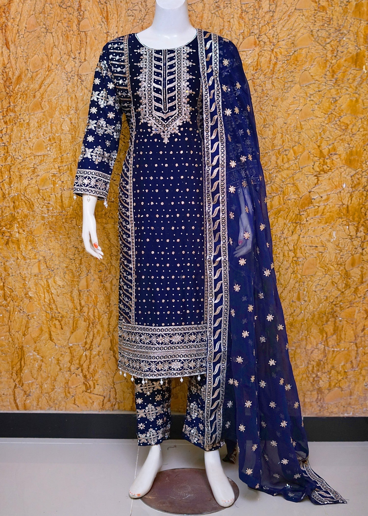 SAIRA SULTANA Aamna Navy Blue Women 3pcs
