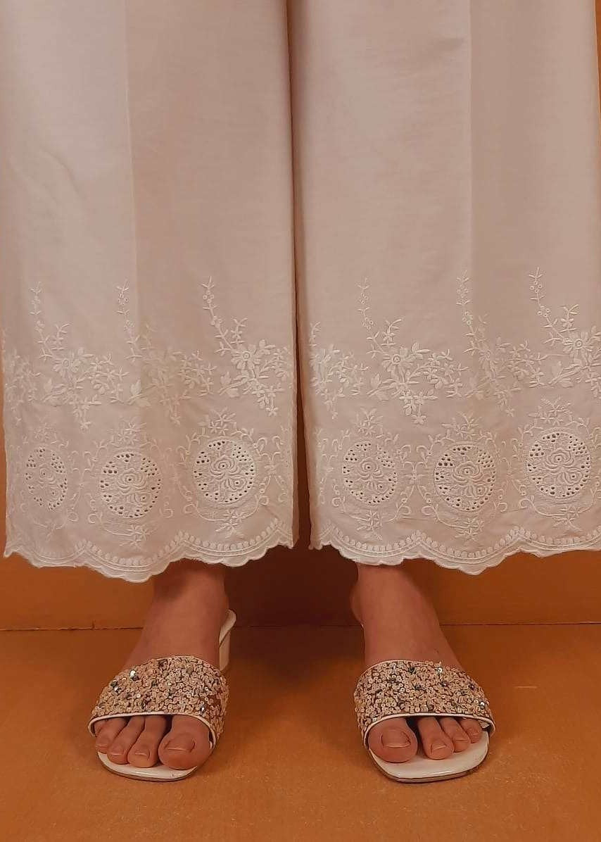 Zardi Embroided strechable Cotton Palazo White ZT346 Women 1pcs