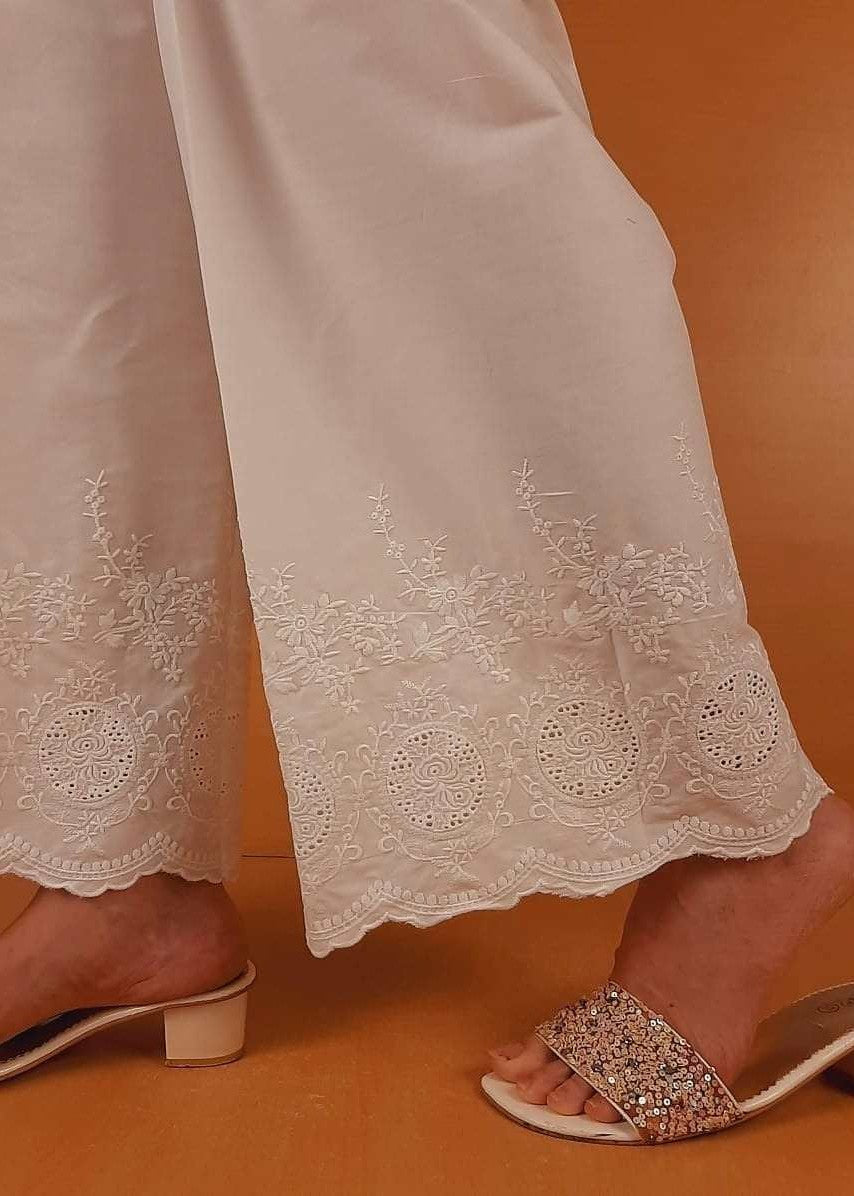 Zardi Embroided strechable Cotton Palazo White ZT346 Women 1pcs