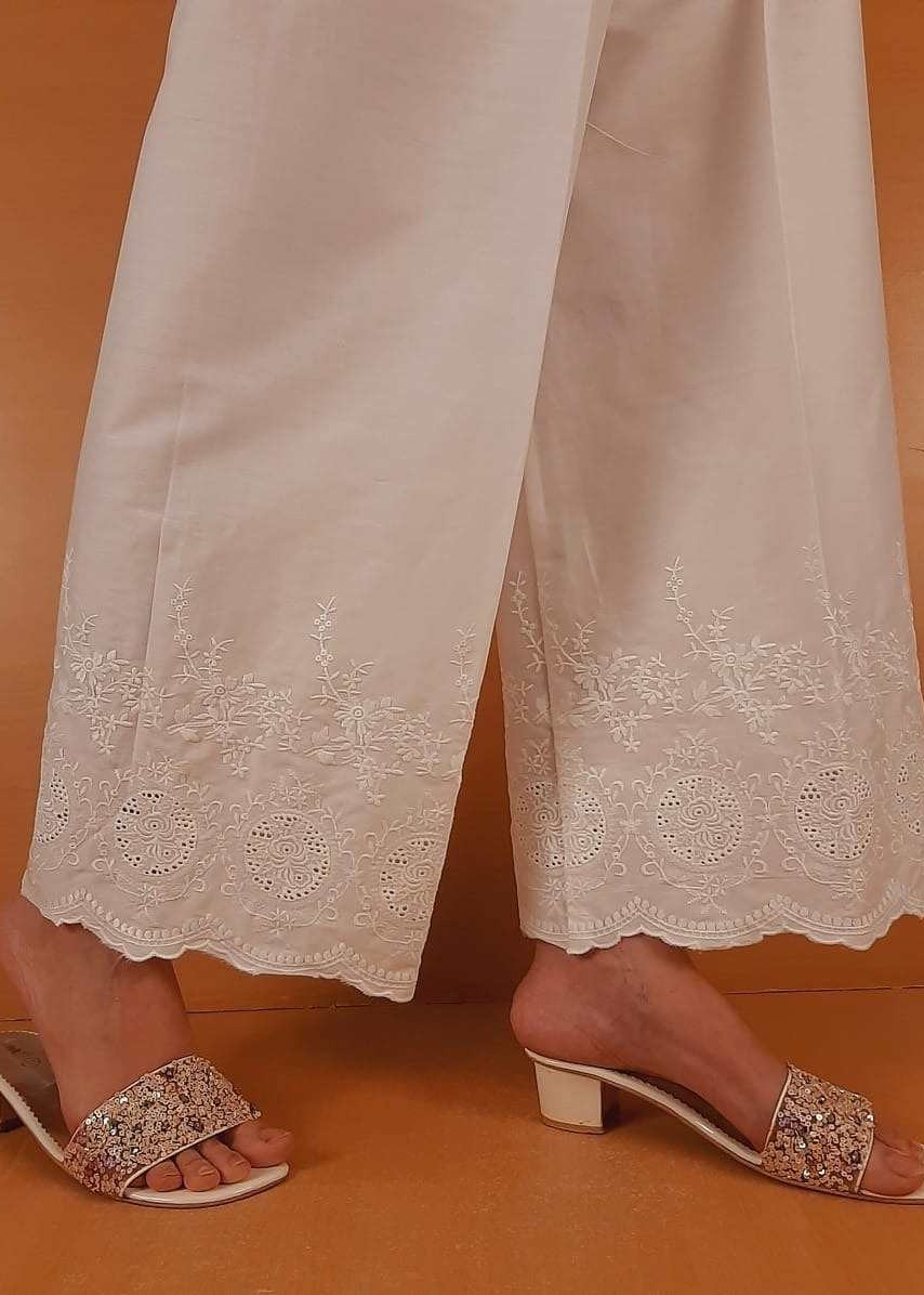 Zardi Embroided strechable Cotton Palazo White ZT346 Women 1pcs