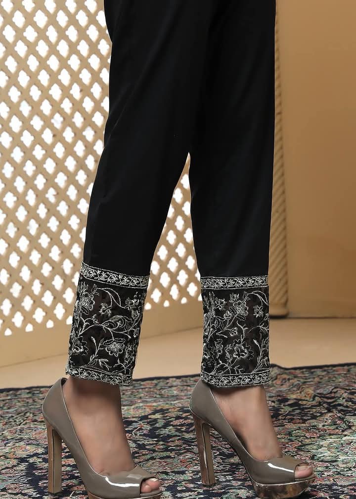 Sparkles Noir Elegance Embroidered Trousers Women 1pcs