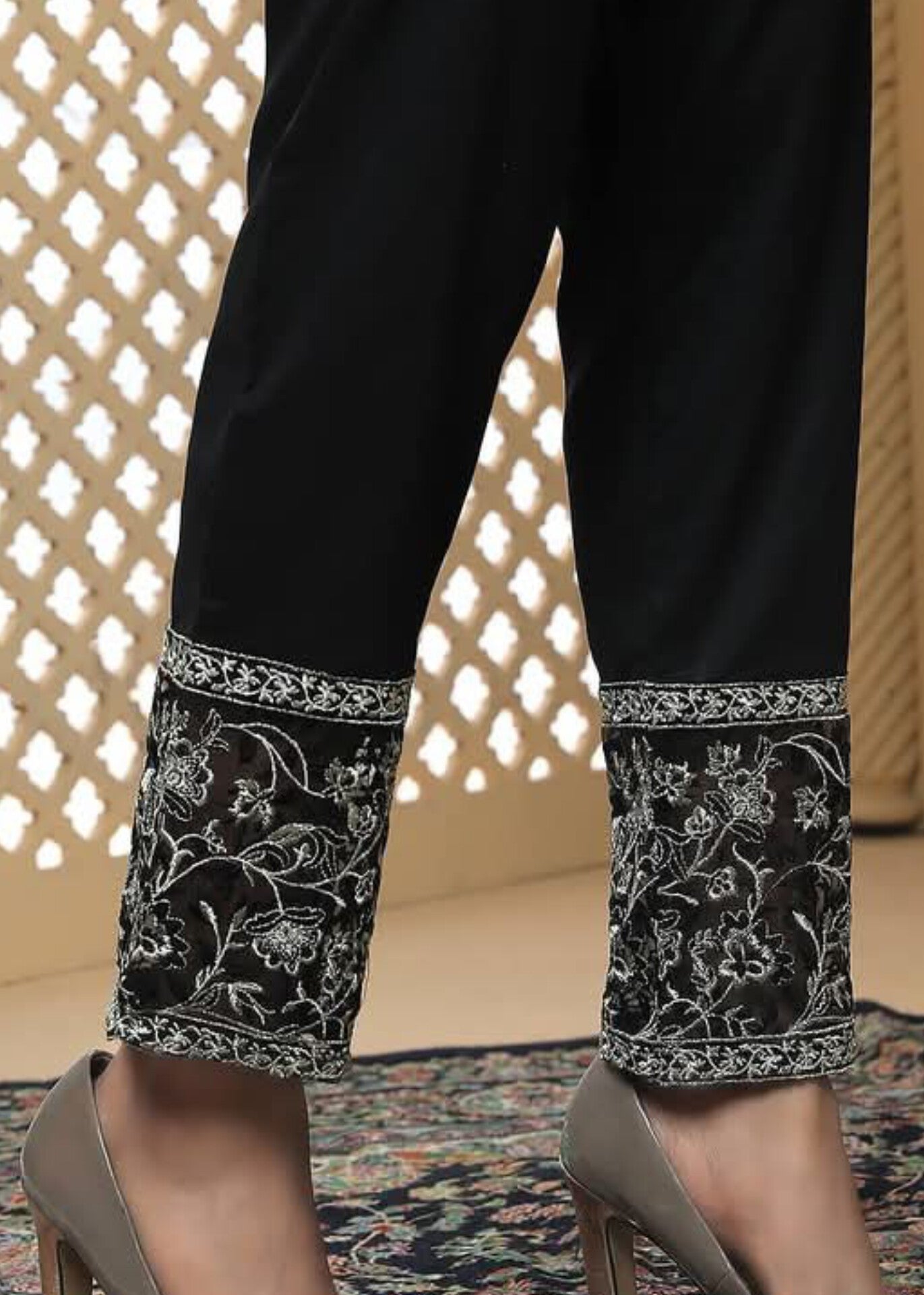 Sparkles Noir Elegance Embroidered Trousers Women 1pcs