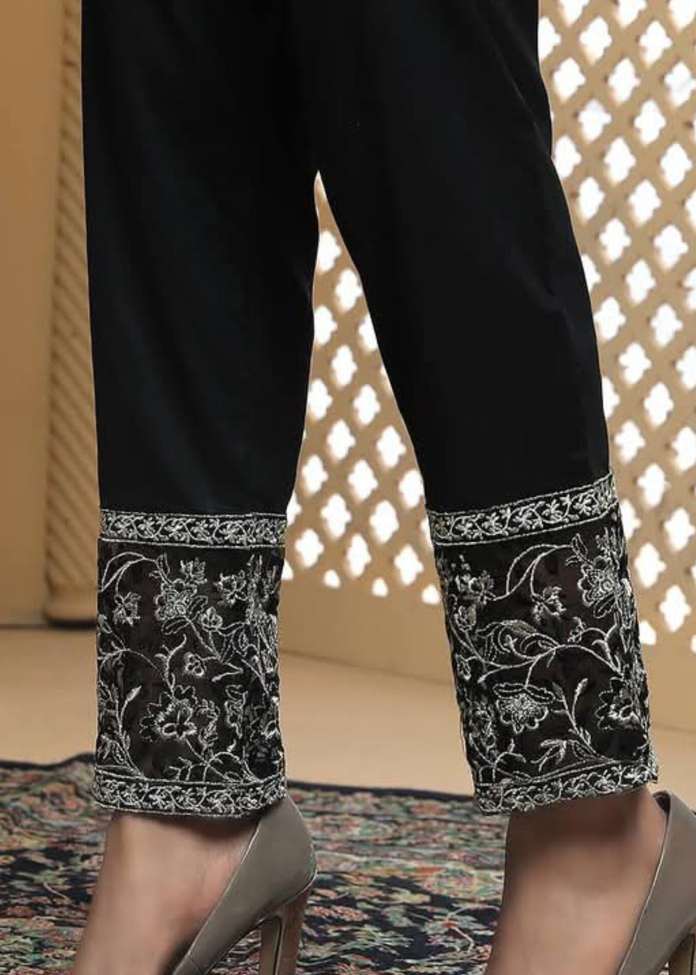 Sparkles Noir Elegance Embroidered Trousers Women 1pcs