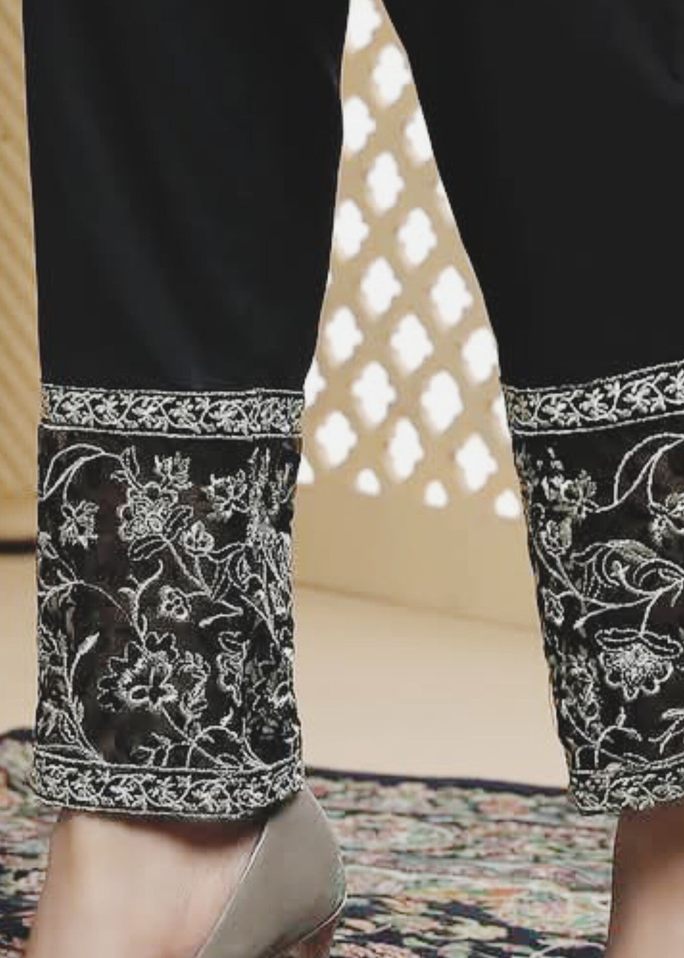 Sparkles Noir Elegance Embroidered Trousers Women 1pcs