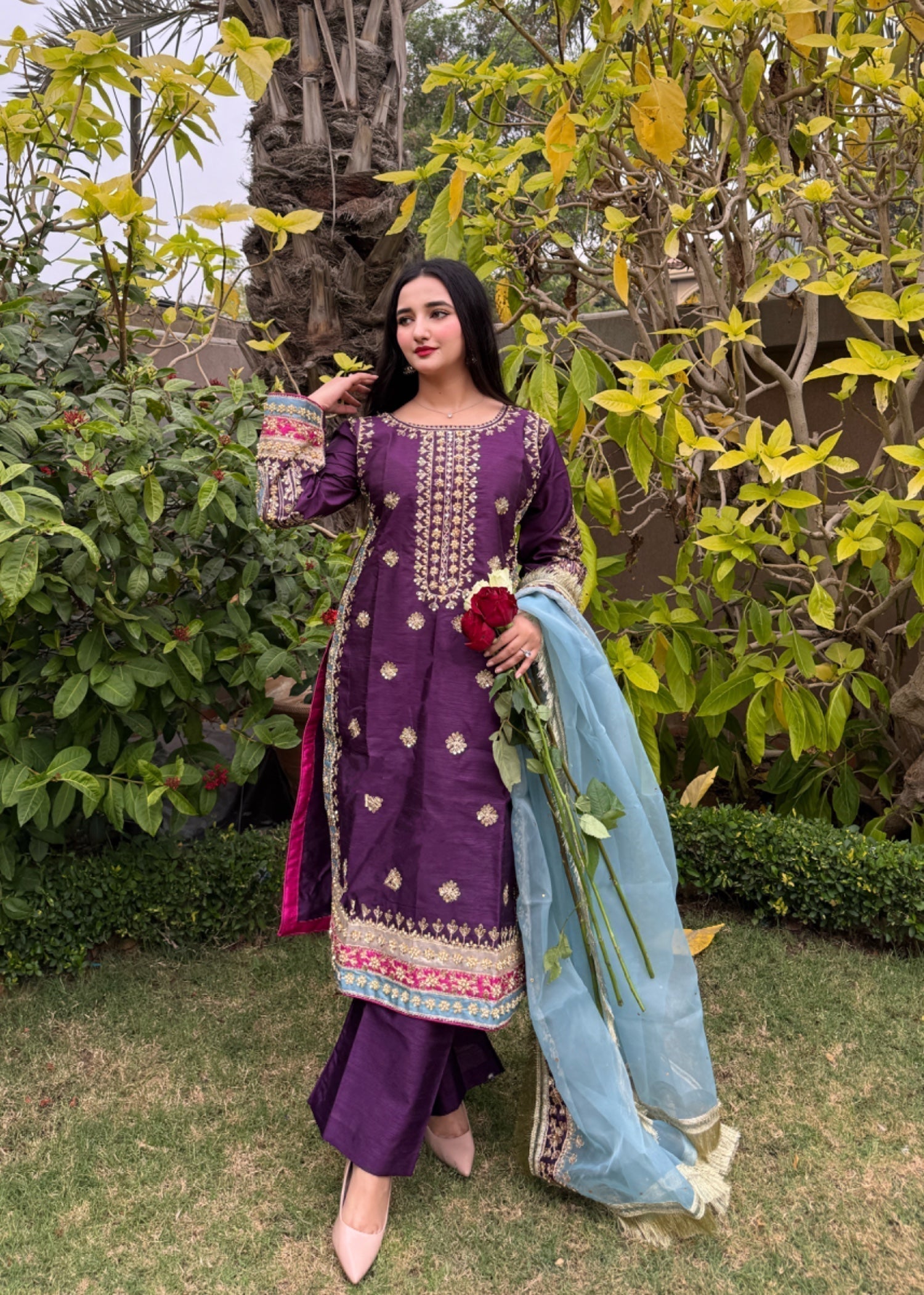 Suits By Sadia Silk imaan purple Women 3pcs