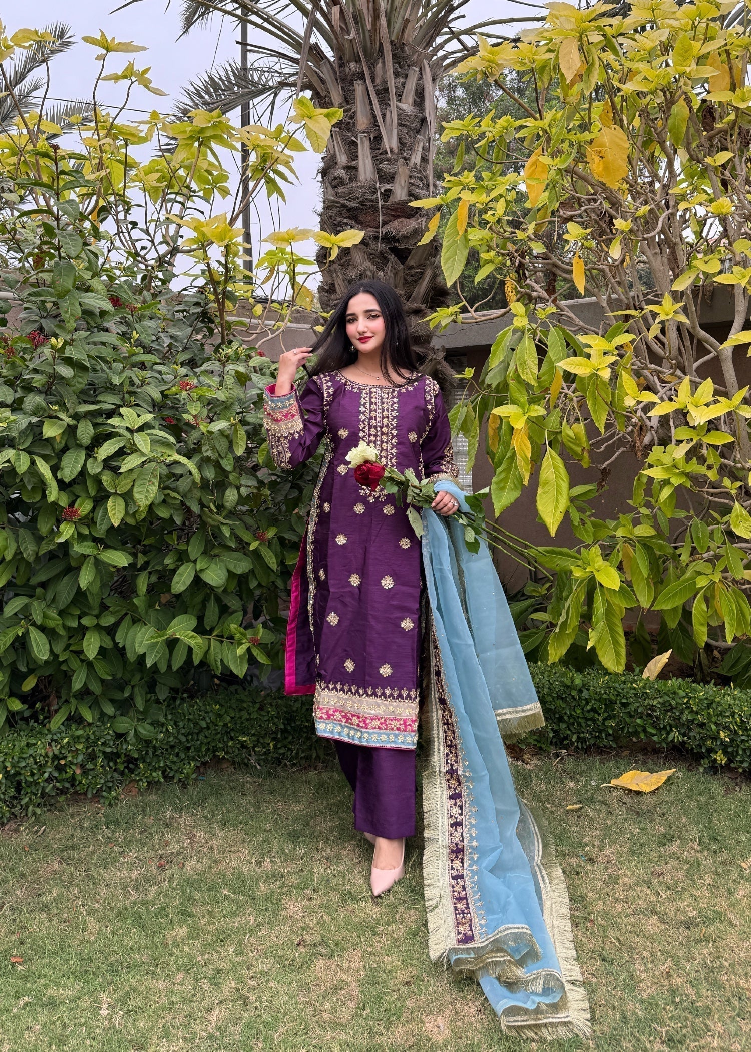 Suits By Sadia Silk imaan purple Women 3pcs