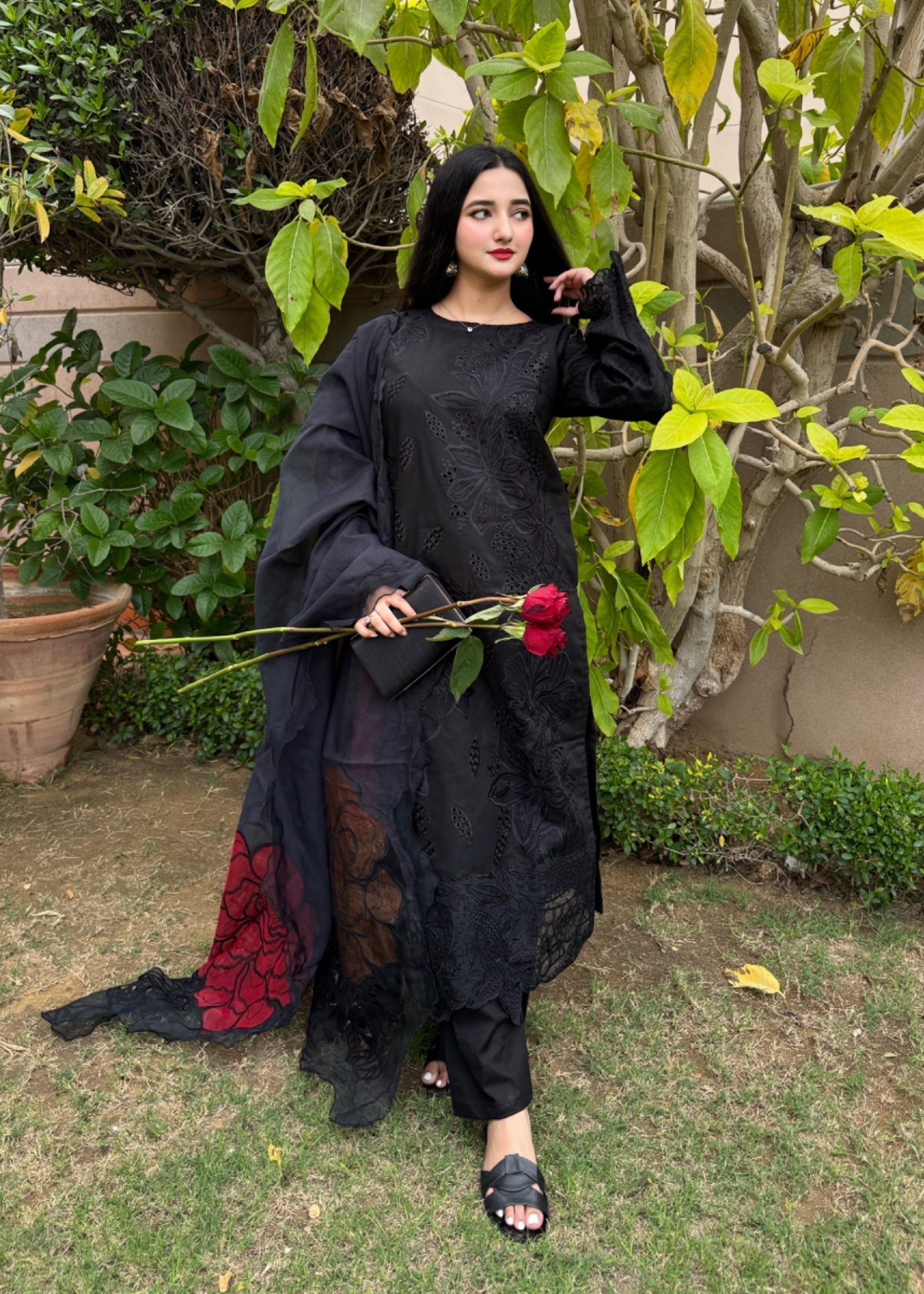 Suits By Sadia Black chiknkari Women 3pcs