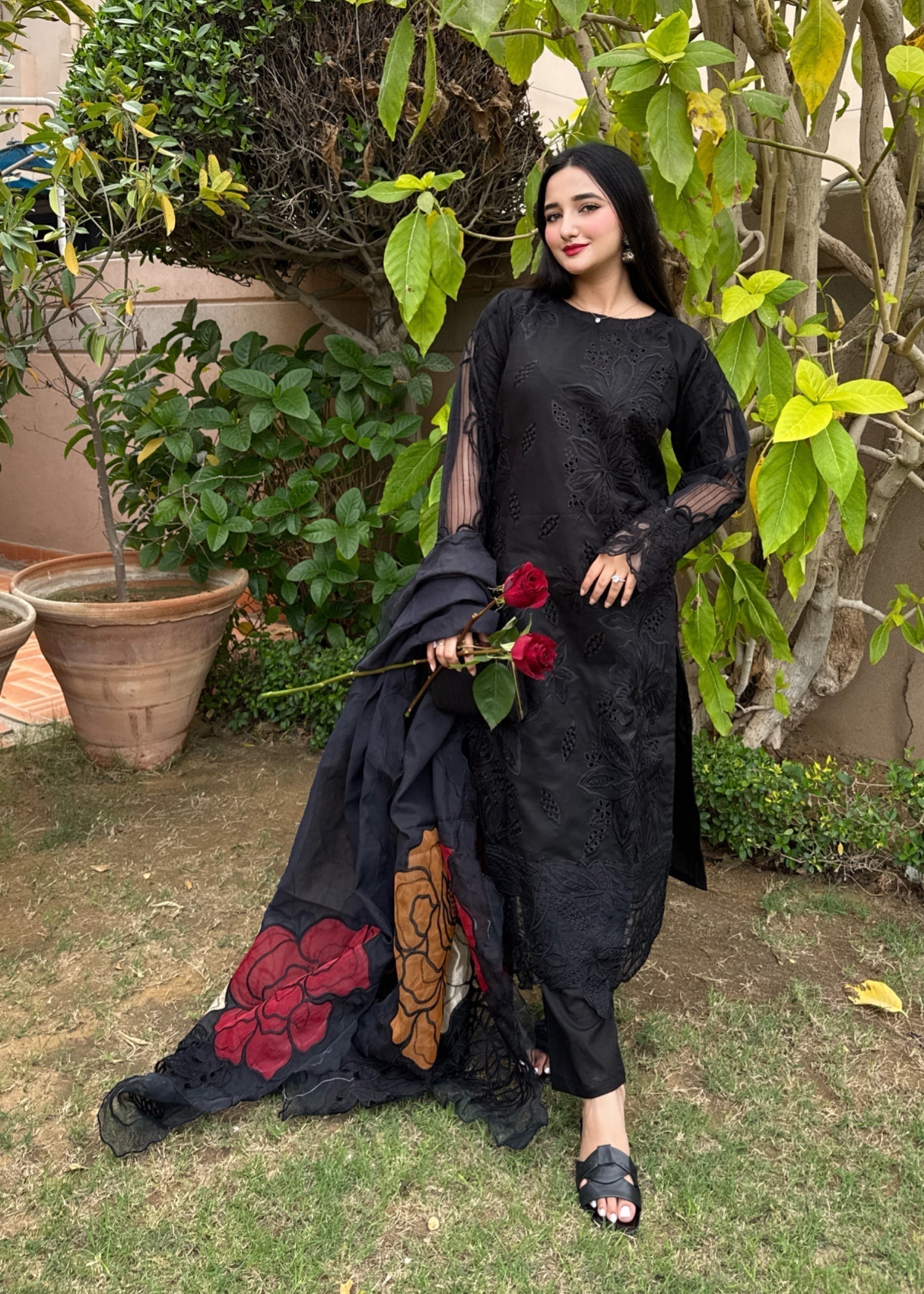 Suits By Sadia Black chiknkari Women 3pcs