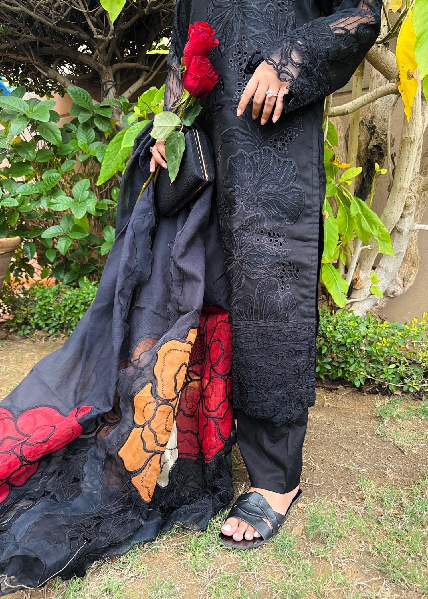 Suits By Sadia Black chiknkari Women 3pcs