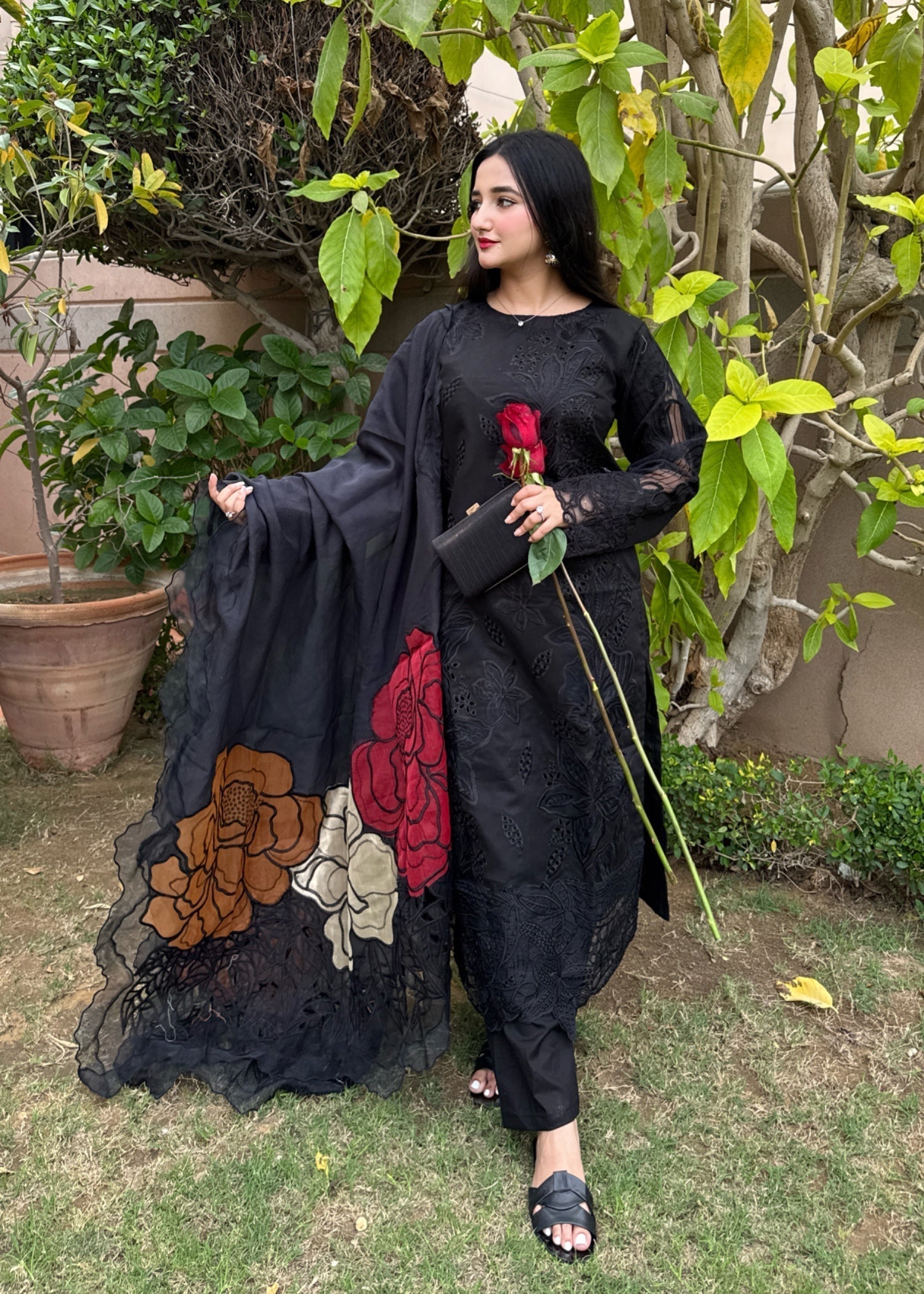 Suits By Sadia Black chiknkari Women 3pcs