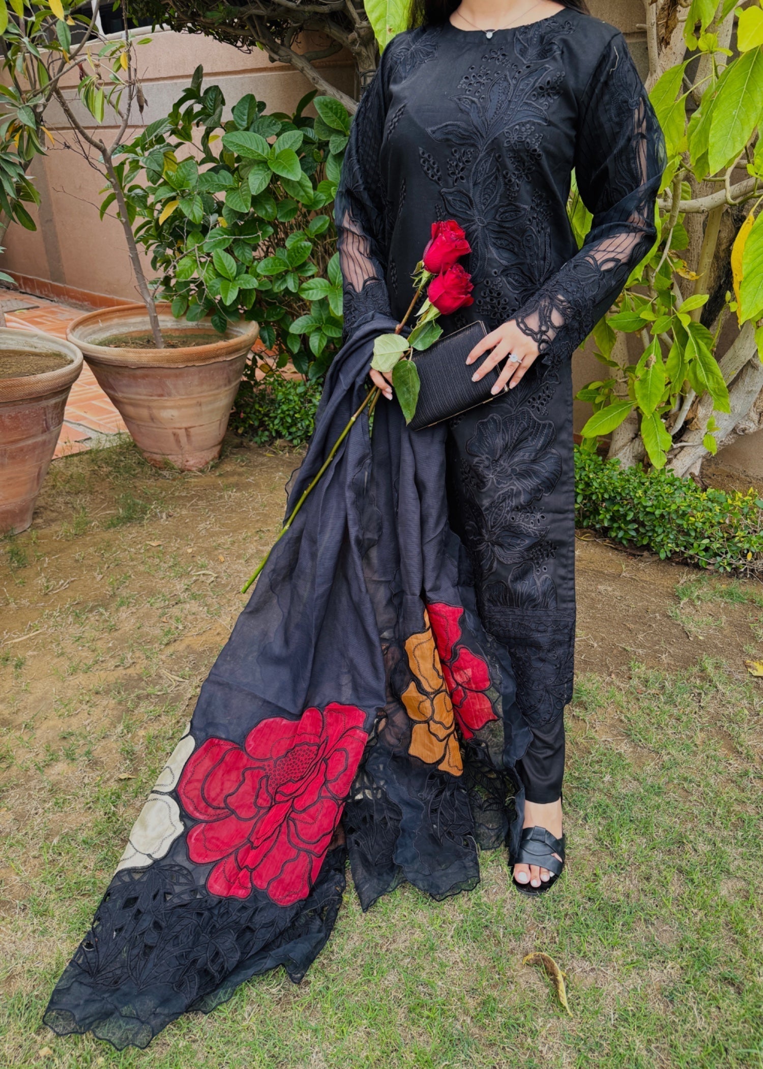 Suits By Sadia Black chiknkari Women 3pcs