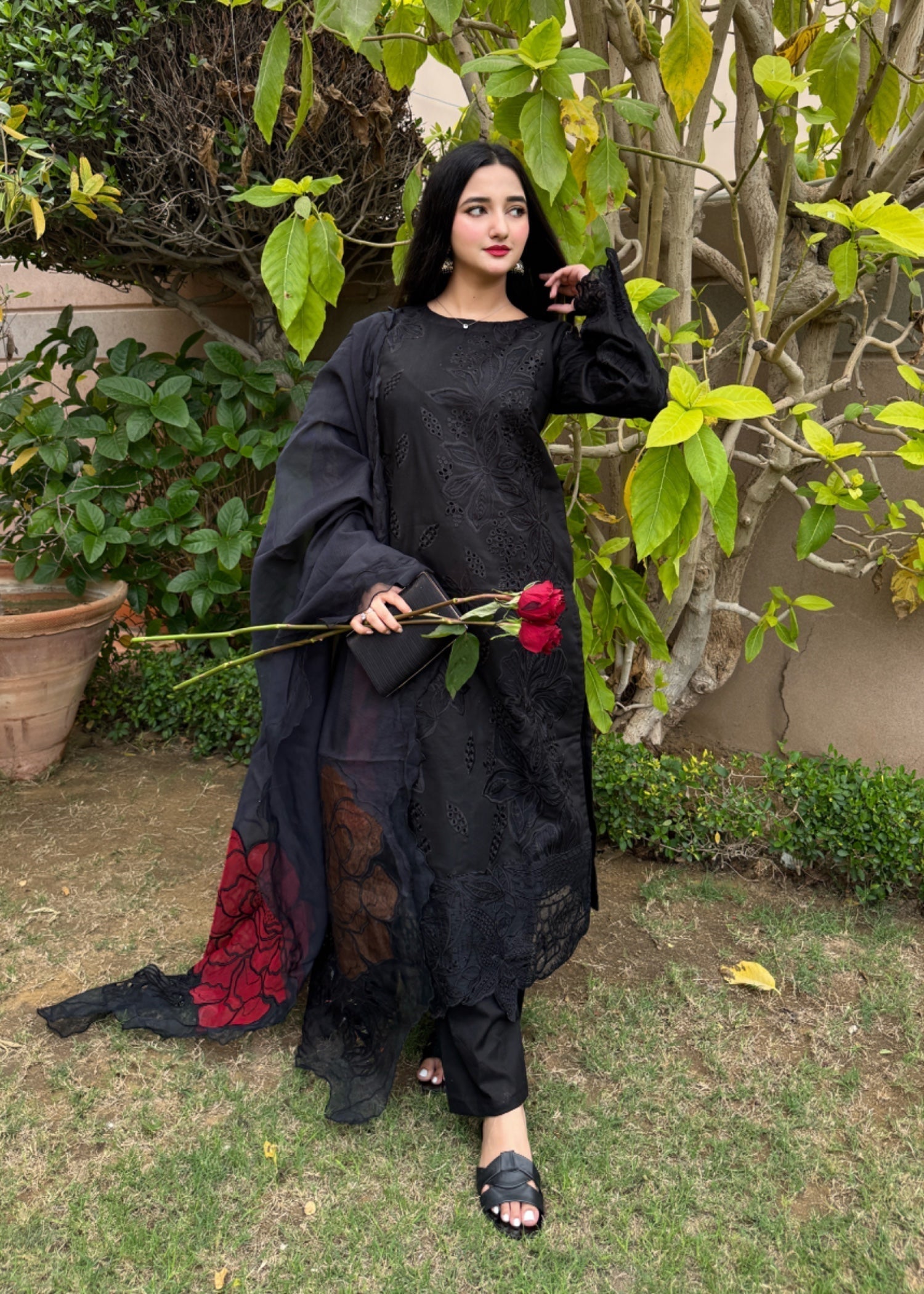 Suits By Sadia Black chiknkari Women 3pcs