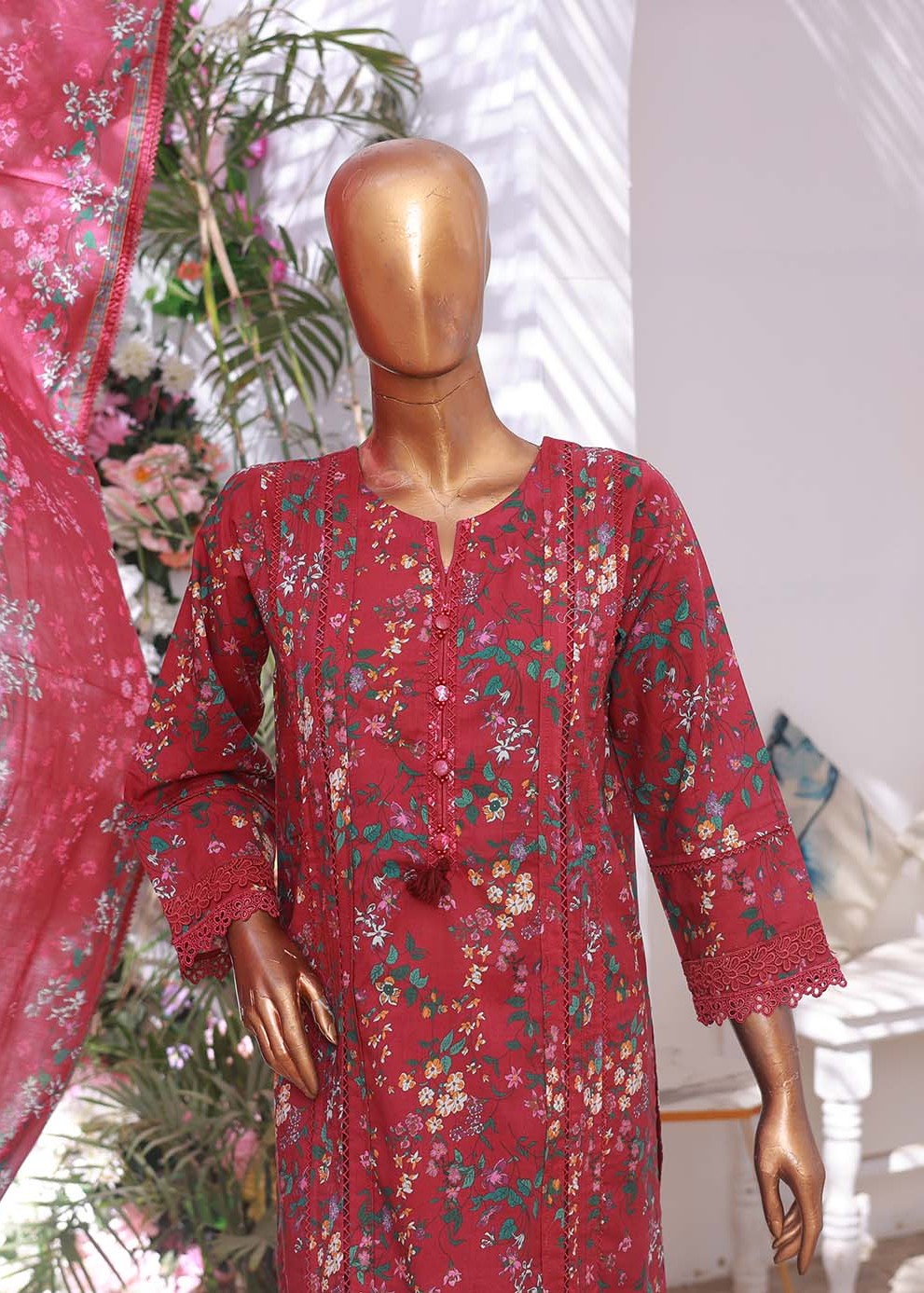 Suntex Fabrics MAROON SHIRT EMBROIDERED Women 3pcs