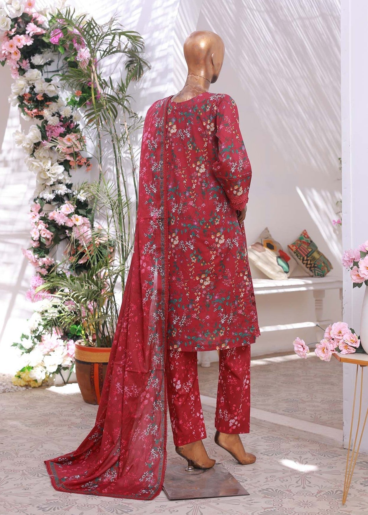 Suntex Fabrics MAROON SHIRT EMBROIDERED Women 3pcs