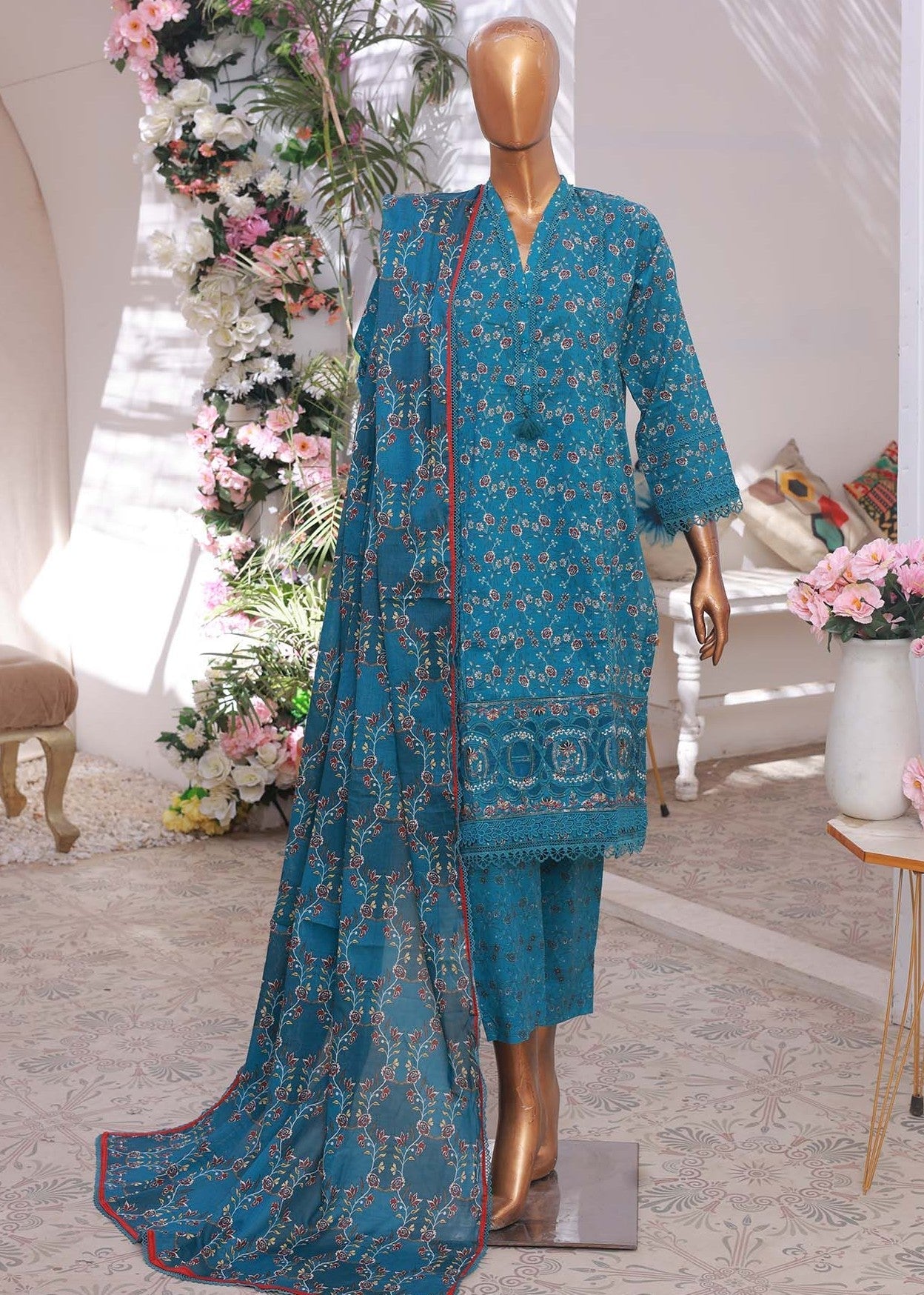 Suntex Fabrics TEAL SHIRT EMBROIDERED Women 3pcs