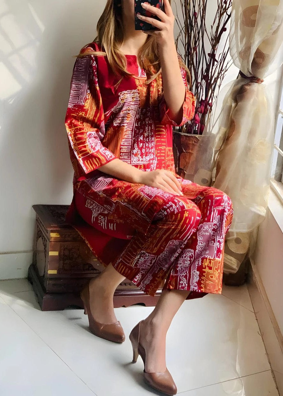 Libas Thread Mountain printed (maroon) Women 2pcs