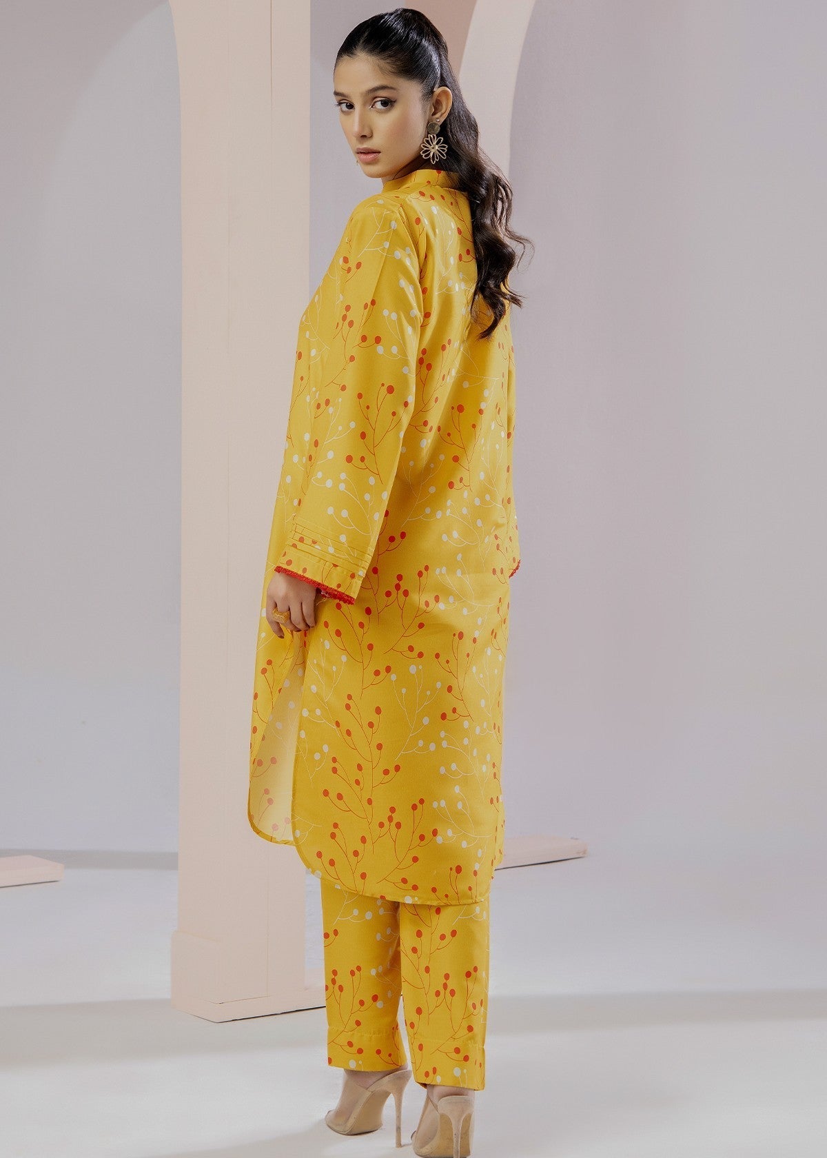 By-East Lawn Suit Printed (Yellow) Women 2pcs