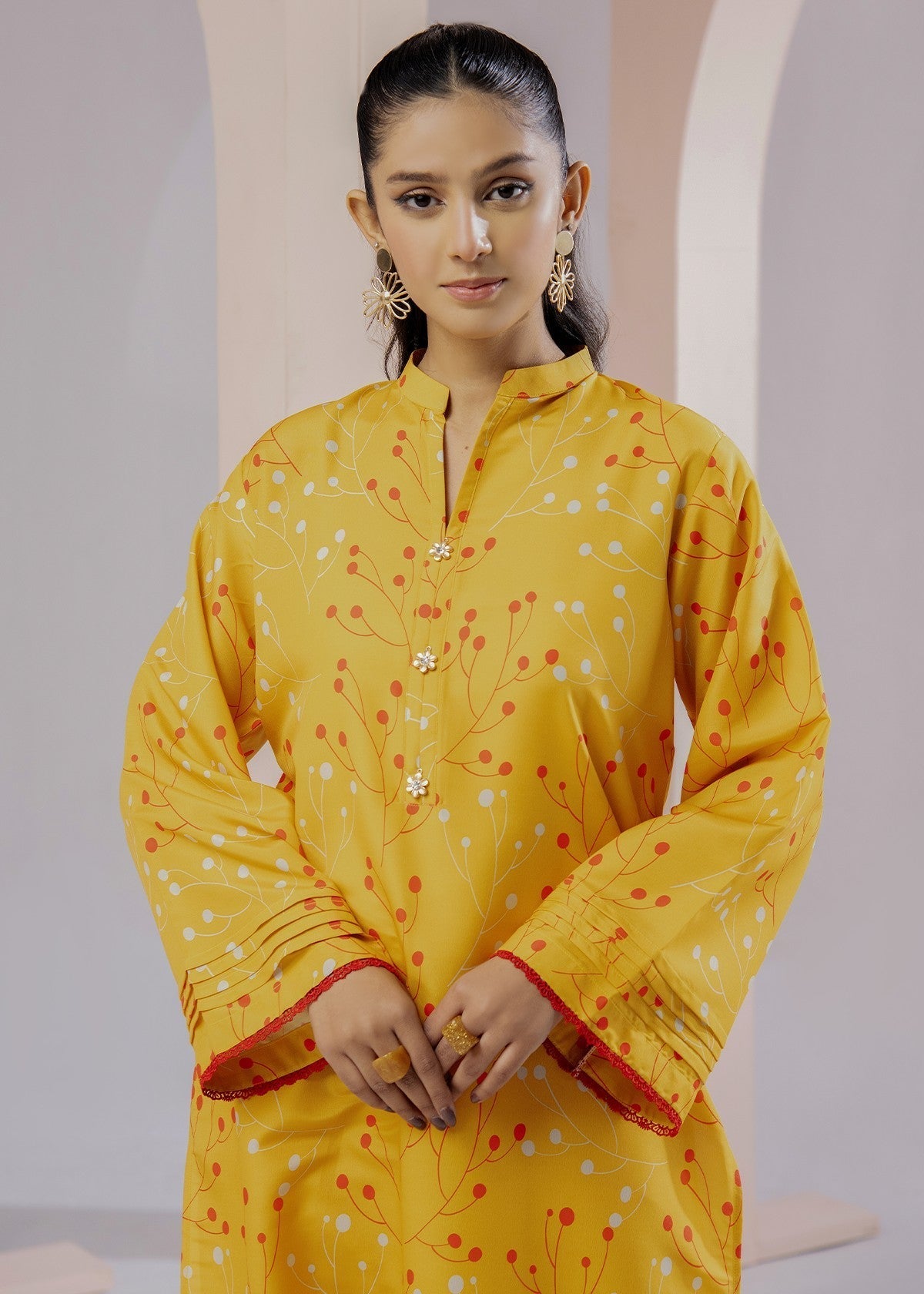 By-East Lawn Suit Printed (Yellow) Women 2pcs