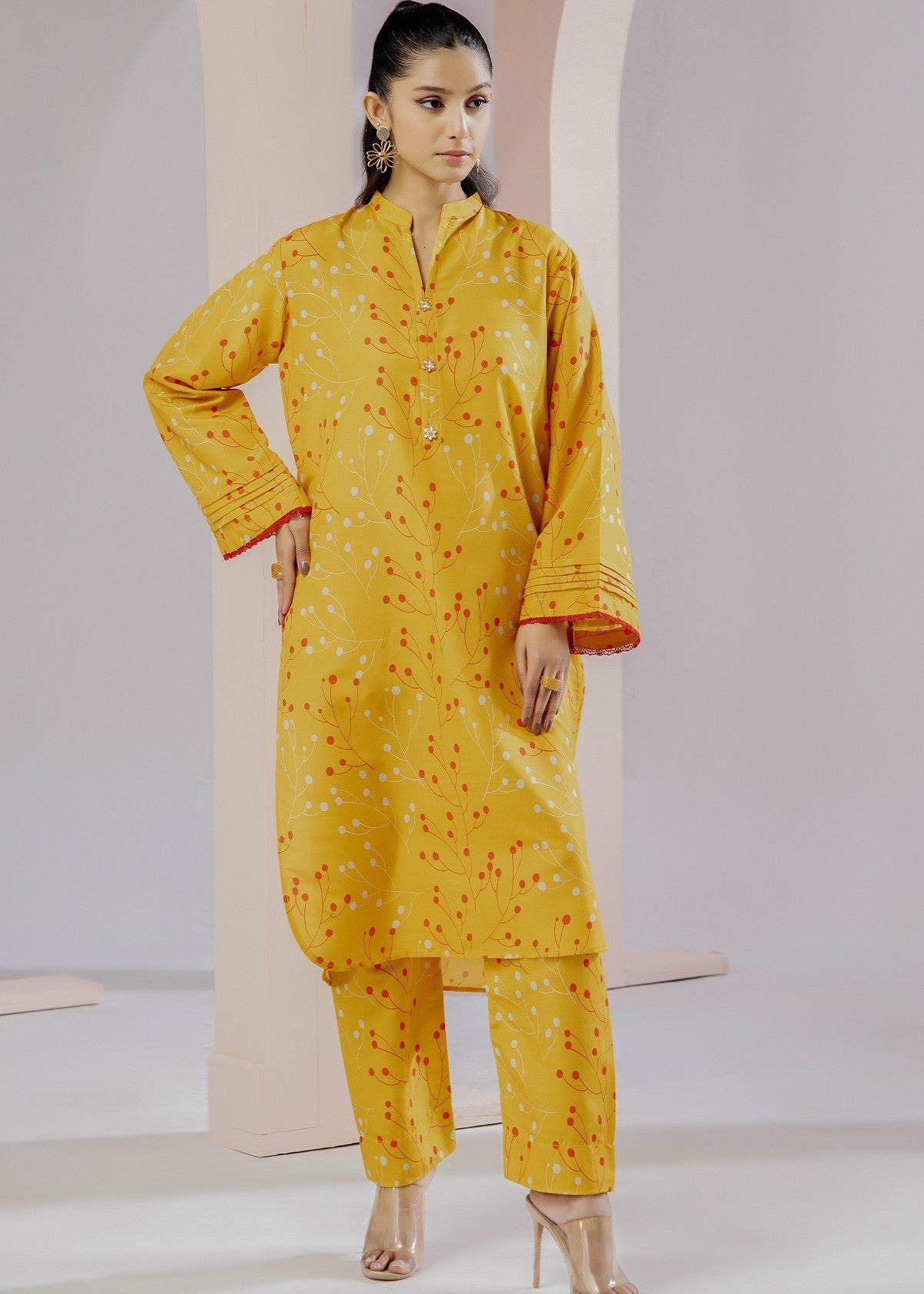 By-East Lawn Suit Printed (Yellow) Women 2pcs