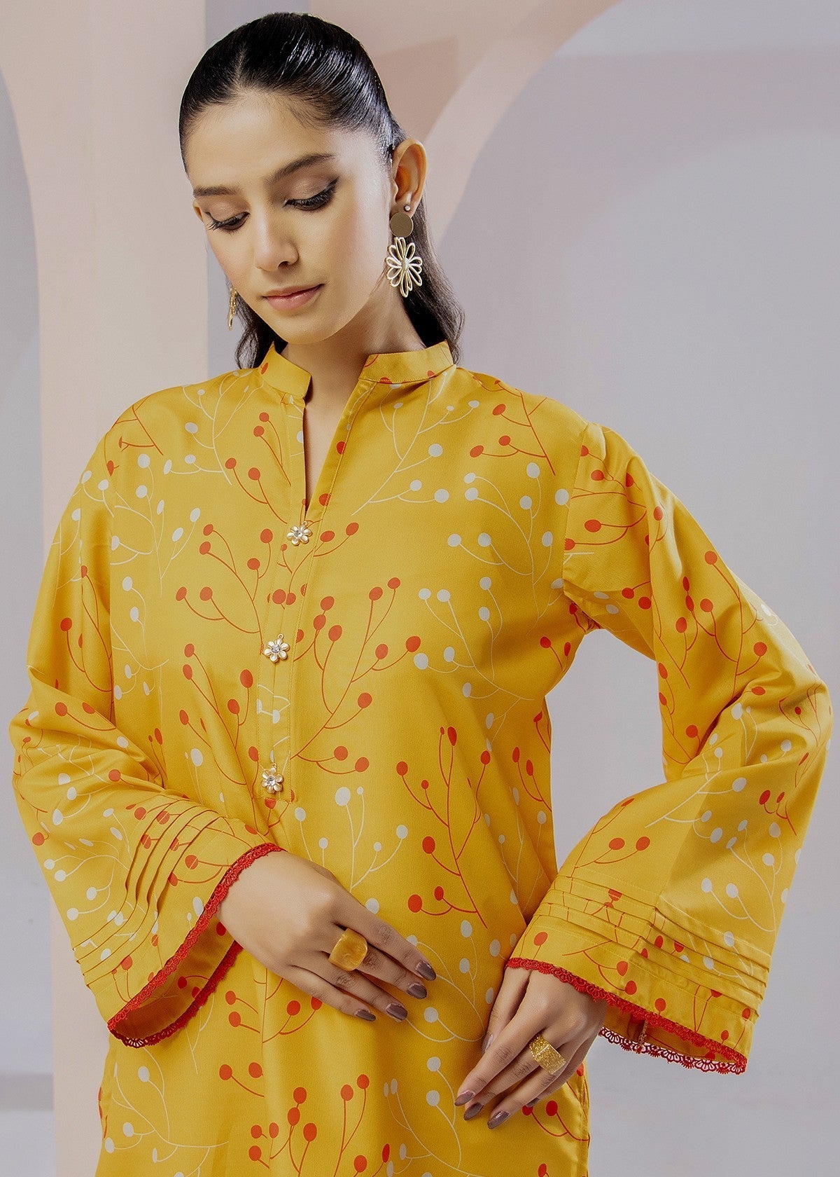 By-East Lawn Suit Printed (Yellow) Women 2pcs