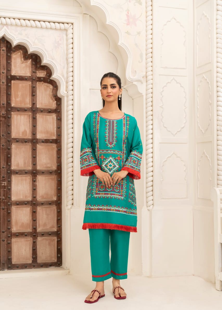 Gulposh JENIFER EMBROIDERY (STITCHED ) Sea Green Women 2pcs