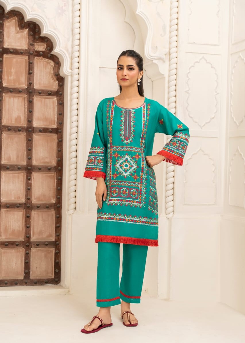 Gulposh JENIFER EMBROIDERY (STITCHED ) Sea Green Women 2pcs
